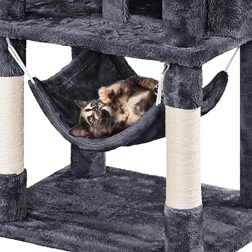 Miniatura 5 de Yaheetech Árbol para gatos de 67 pulgadas torre grande para gatos con postes rascadores casa de juegos para gatos de varios niveles con hamaca cesta