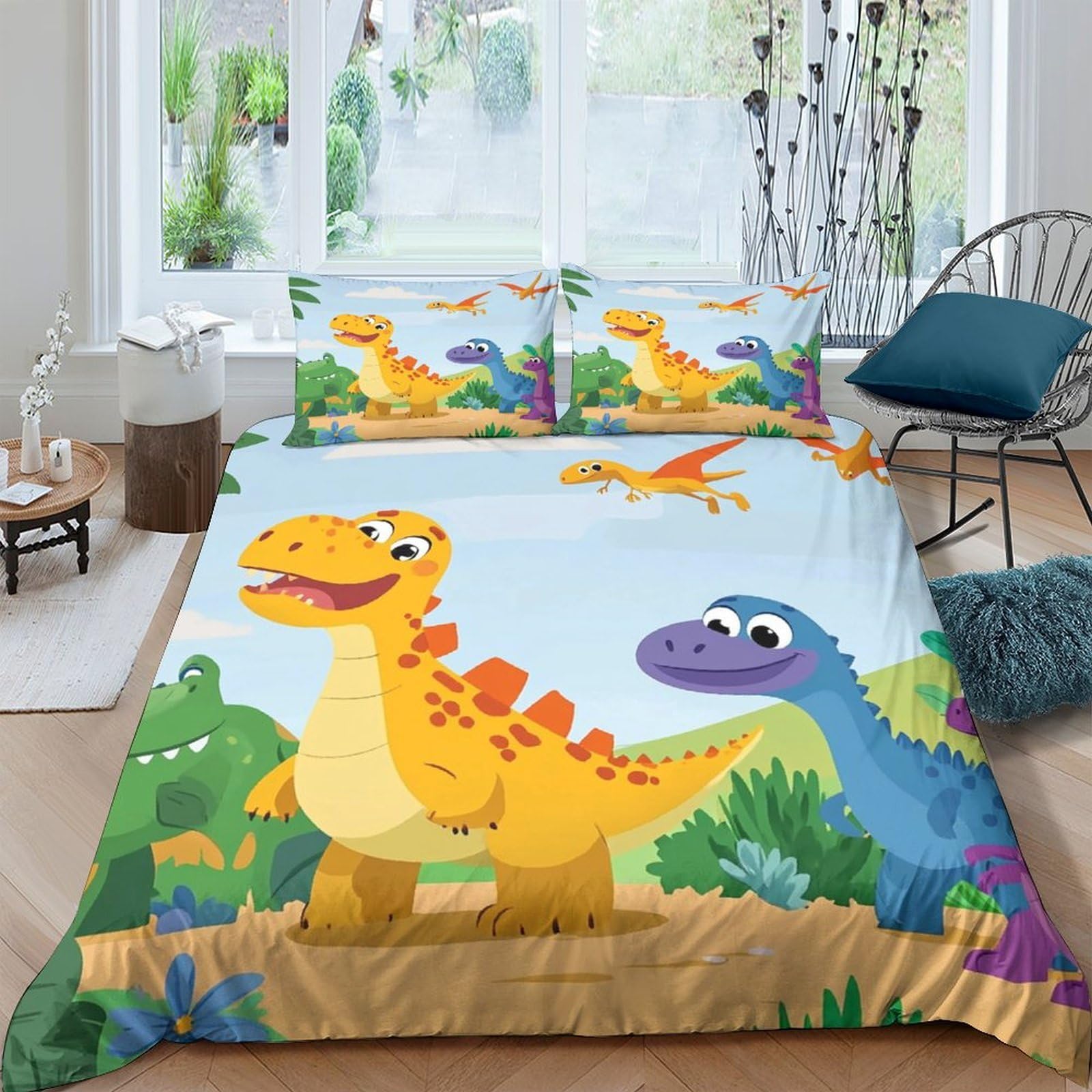 Ctjqhvkz Style-10 3D Printed Cartoon Dinosaur Fitted Sheet Microfiber Soft Colorful Jungle Mattress Cover For Bedroom Kids Guest Room Decor Single（135X200cm）