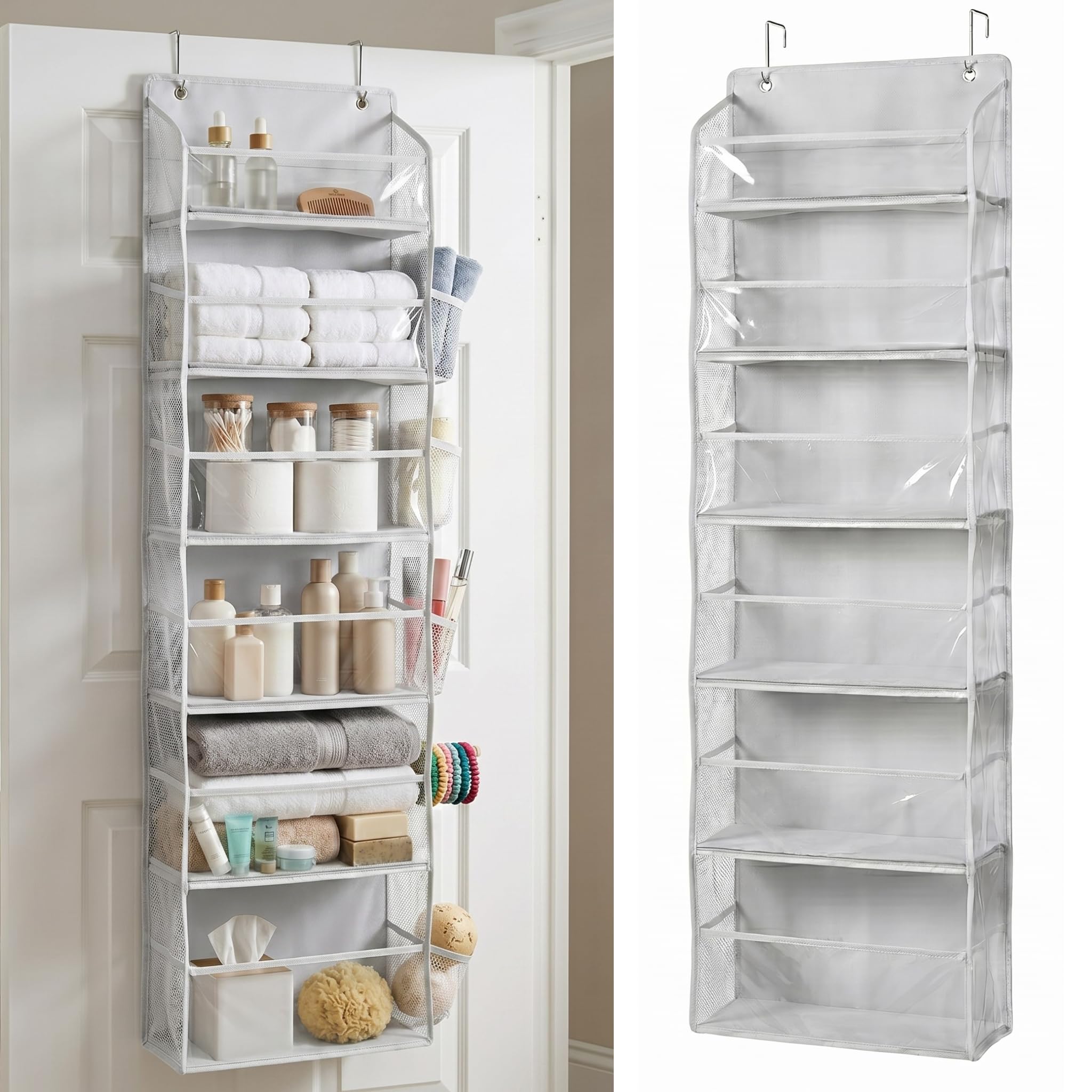 Homelux Theory Transparent 1 Pc Heavy Duty Over The Door Organizer 55X14x6.7, 6 Large Front & 12 Side Pockets, Hanging Storage Closet Door Organizer For Bedroom, Bathroom And Baby Nursery Storage (Transparent)
