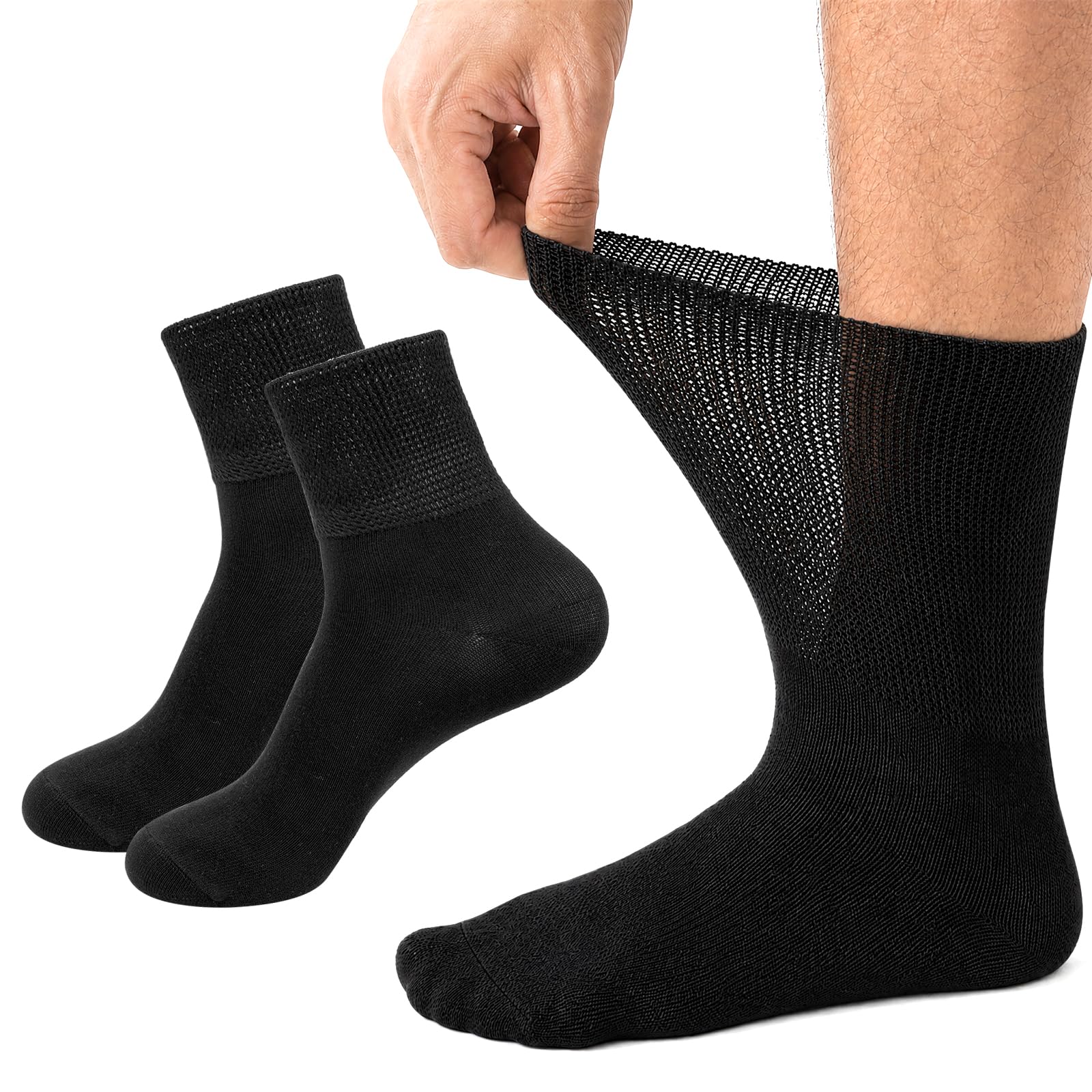 Diabetic Socks, Mens Bamboo Socks for Swollen Feet & Legs, Breathable Soft Loose Hospital Socks F6-NSTLW