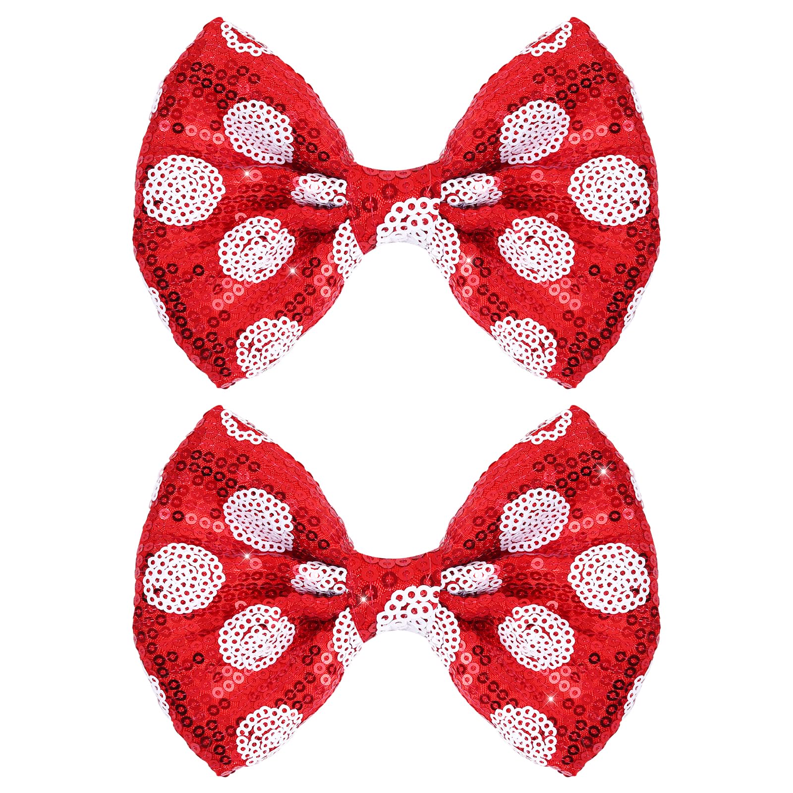 Glitter Red Hair Bow Clips for Girls - Sparkly Sequin -12
