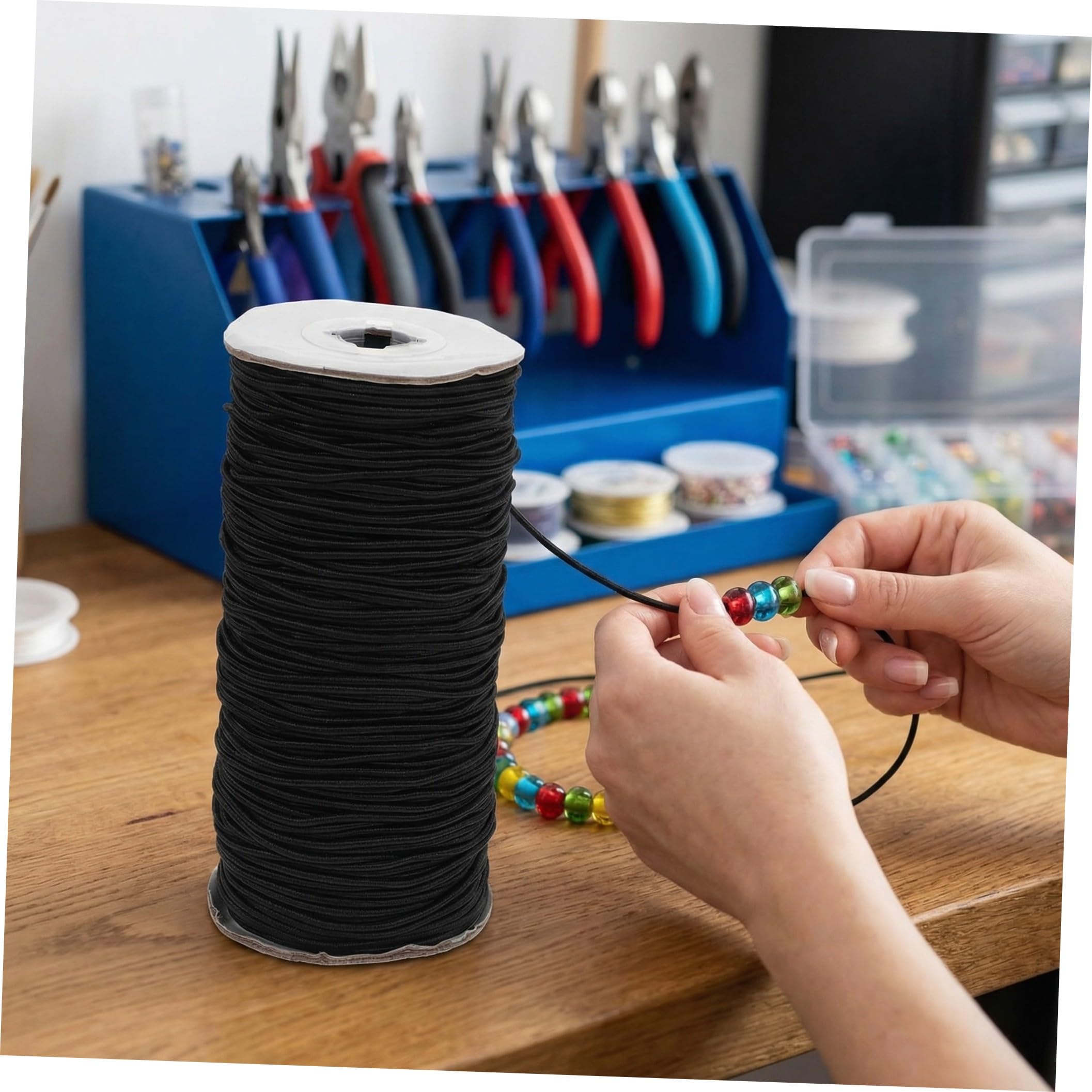 Cordino Elastico per Gioielli 3 Mm Nero 100 Iarde Filo per Perline Braccialetti Collane Fai da Te Artigianato e Cucito