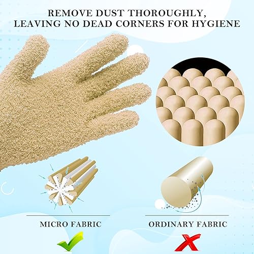 Miniatura 2 de Evridwear Guantes de microfibra para polvo guantes de limpieza para plantas persianas lámparas y esquinas pequeñas de difícil acceso beige