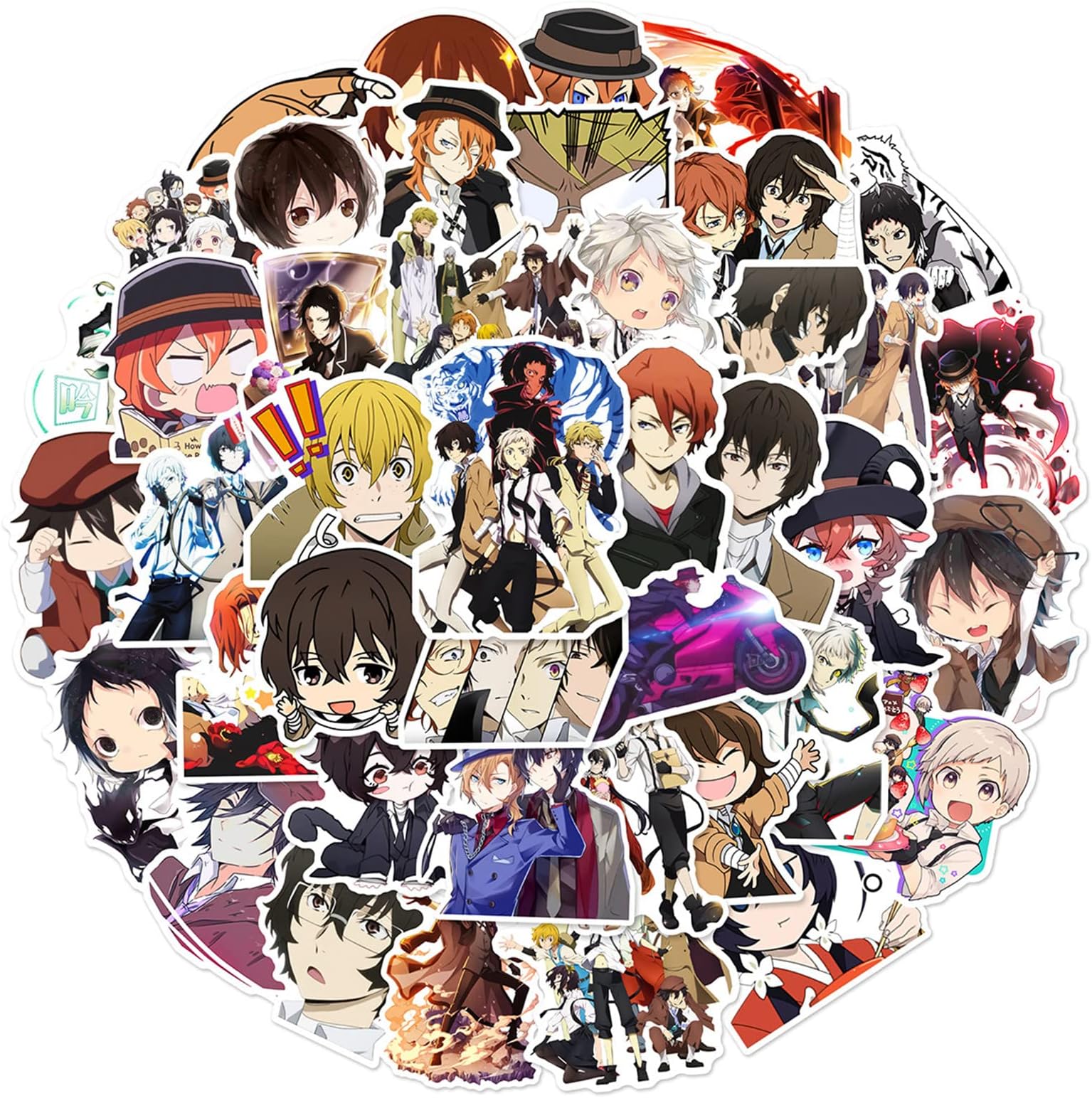 50Pcs Classic Anime Bungo Stray Dogs Stickers for Kids Japanese Anime Decals Stickers Waterproof Vinyl Hydroflask Phone Skateboard Laptop Stickers, Aesthetic Sticker Packs for Girls Teens (Bungo Stray Dogs)