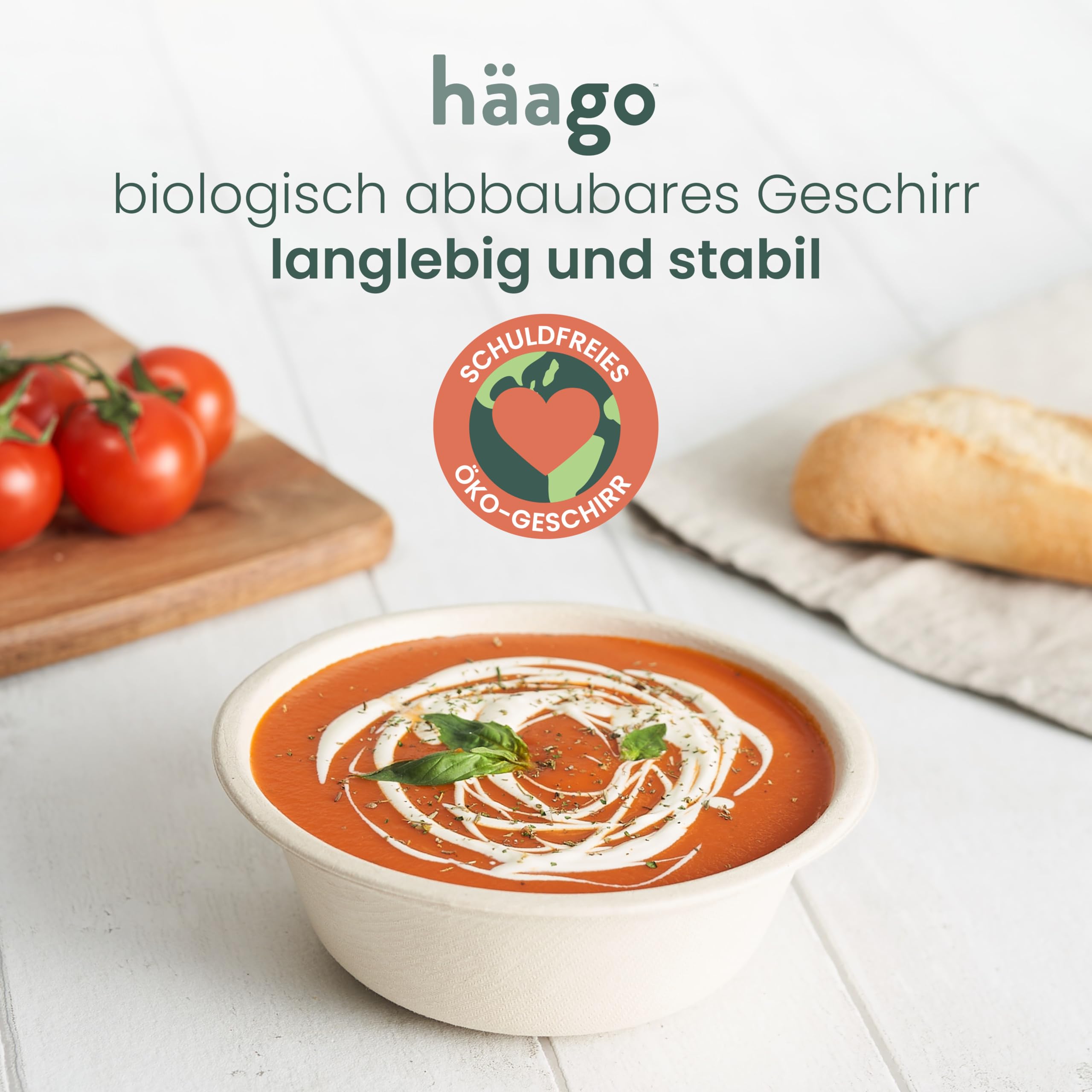 HAAGO 200 Umweltfreundliche Zuckerrohrschalen Biologisch abbaubar & Kompostierbar - wie Pappschalen, Einwegschalen für heiße und kalte Speisen - 500ml