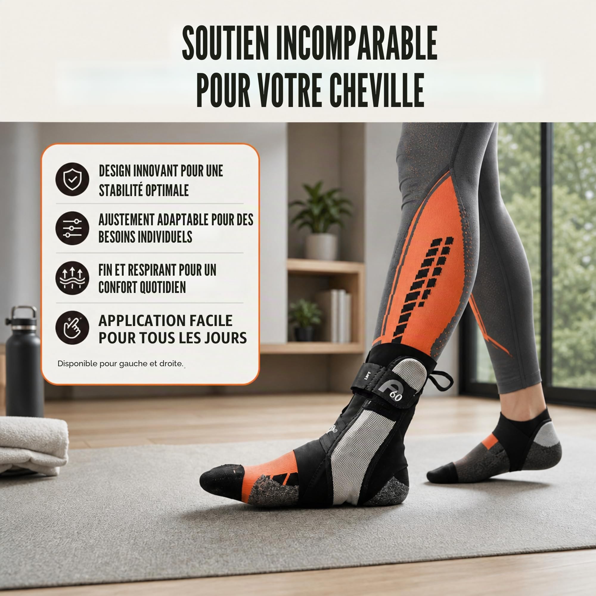 Aircast A60 Attelle de cheville en différentes tailles pour gauche ou droite – 1 pièce – Limitation de supination/pronation par cordon de serrage non élastique (droite, L)