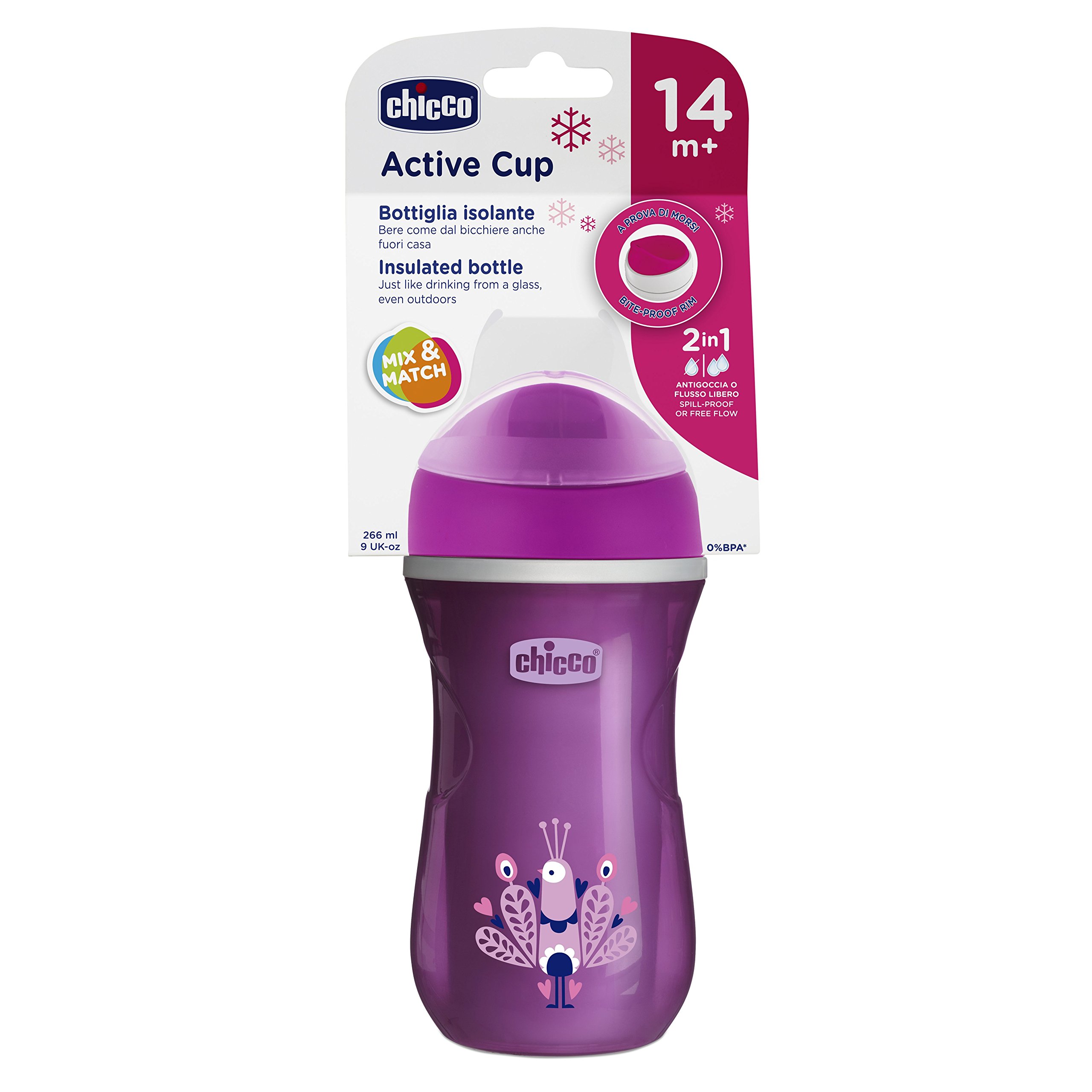 Chicco - Active Tuitbeker - Baby Drinkbeker - Ergonomische Bijtbestendige Tuit - Easy Sips Ventiel - BPA-Vrij - 266 ml - 14 Maanden - Blauw