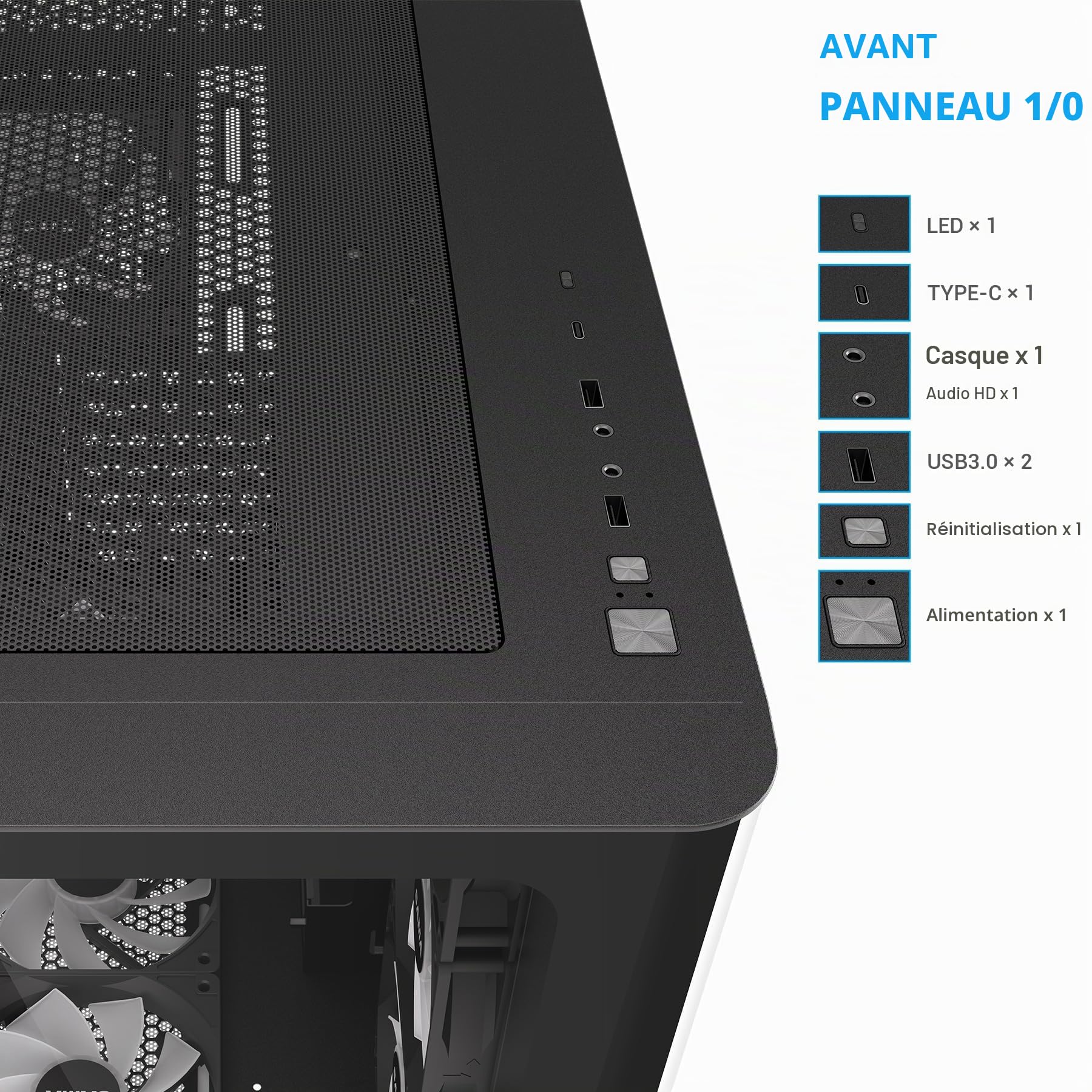 Boîtier SAMA V60 ATX, Verre Incurvé, 7 Vent. ARGB, USB-C, Noir