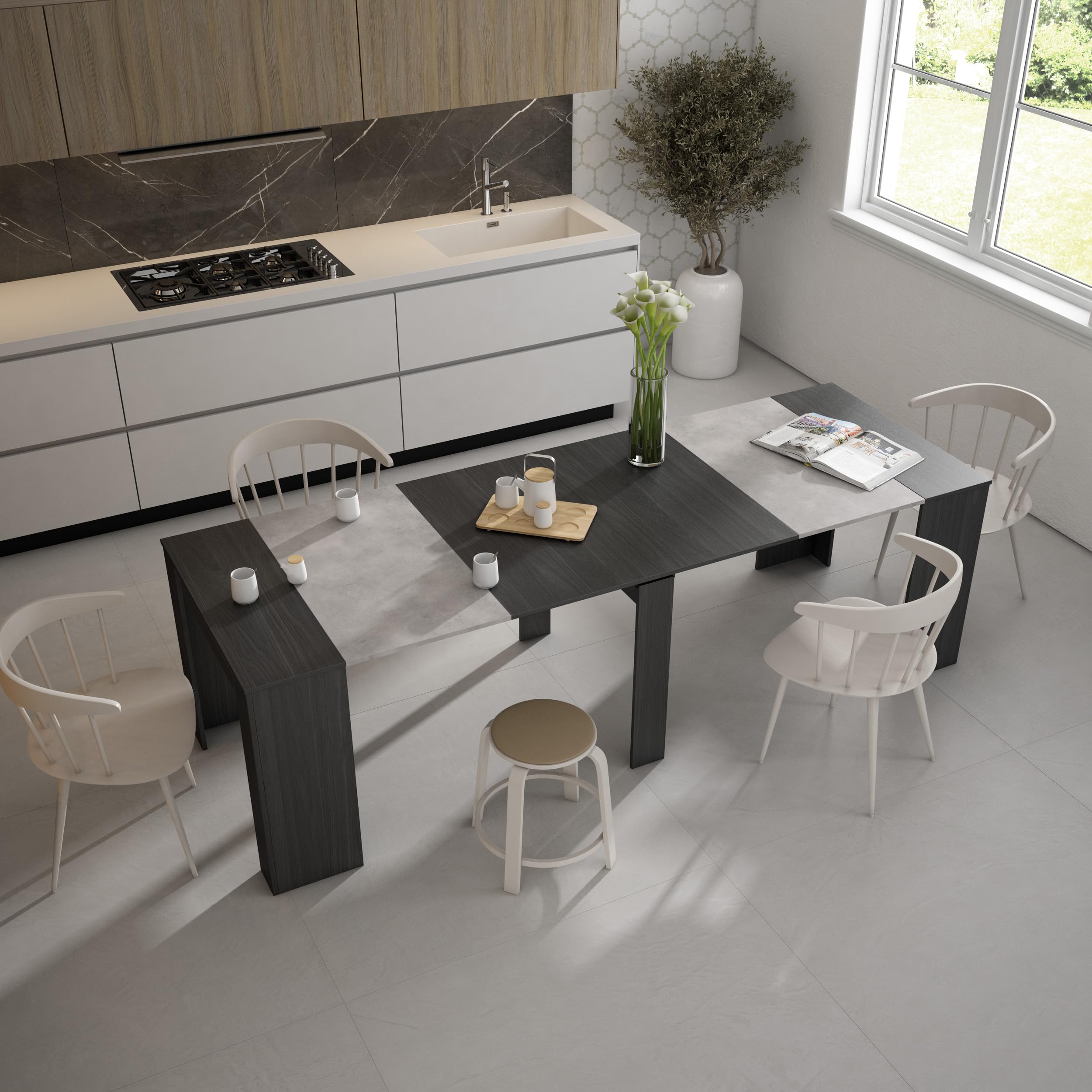 Skraut Home | Mesa Consola Extensible | Mesa Comedor Plegable | 260 | para 12 comensales | Comedor y Cocina | Estilo Moderno | Negro