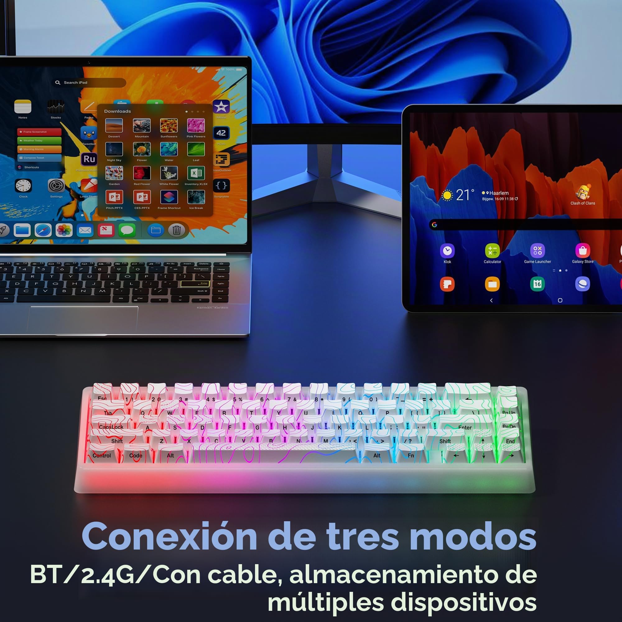 HITIME Teclado XVX M67 inalámbrico al 60 %, teclado topográfico QMK/VIA para juegos, teclado mecánico Thocky cremoso de tres modos, montaje de junta intercambiable en caliente RGB IMD Tech para Win