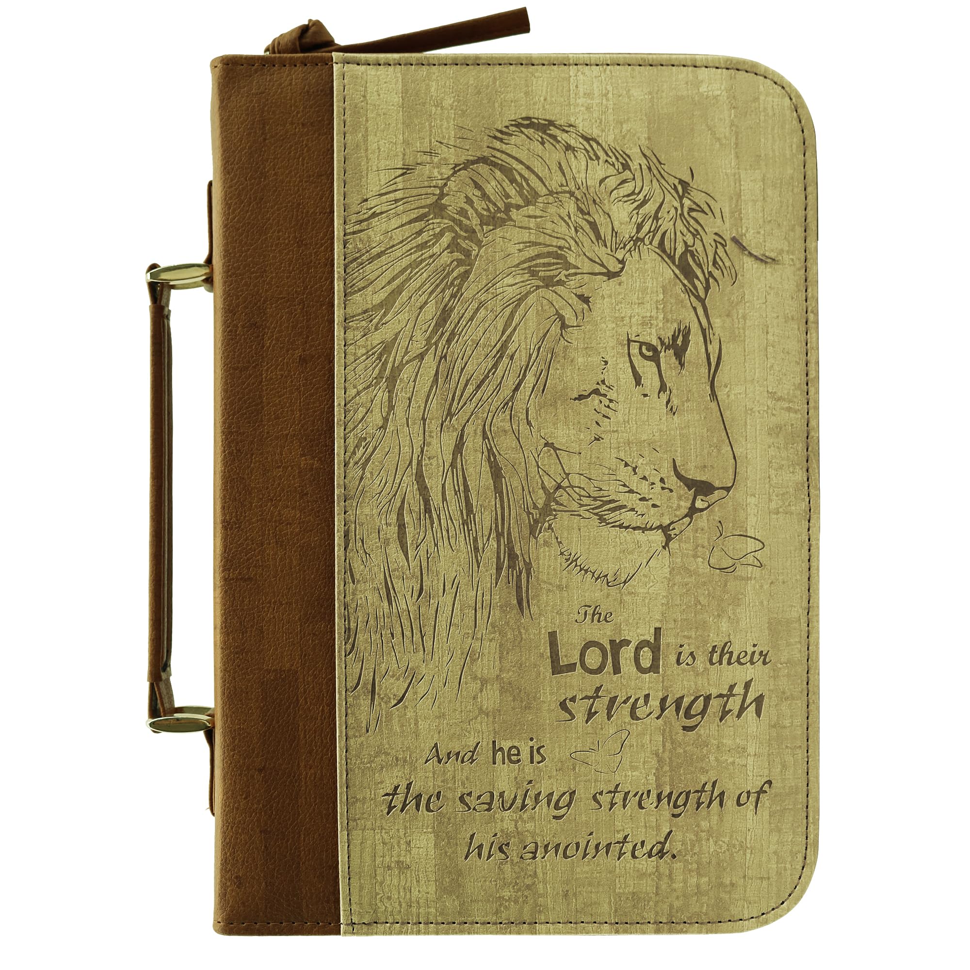IvyRobes Bible Cover Case for Men Women Lion PU Leather Durable Zipper Bible Bag Carrying Case Medium Size Red Brown