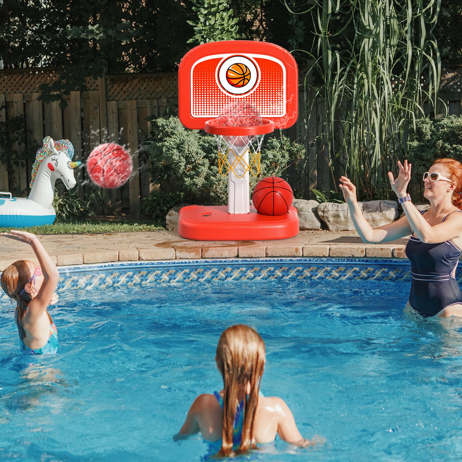 Bennol Outdoor Basketball Hoop Toys for Toddlers 3 4 5 6 7 8-12 Years Boys, Swimming Pool Basketball Hoop Outside Toys with 4 Balls, Poolside Basketball Game Toy for Kids Ages 4-8 8-12