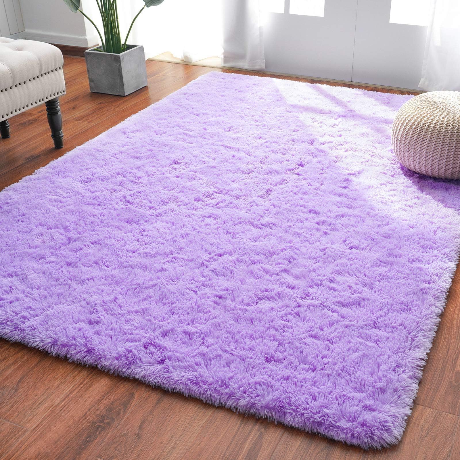 SoftlifeLight Purple Area Rug for Living Room, Fluffy Shag Plush 5.3x7.6 Rugs for Bedroom Girls, Shaggy Soft Fuzzy Kids Large Carpet for Floor Bedside Ultra Cozy Non-Slip Indoor Decor