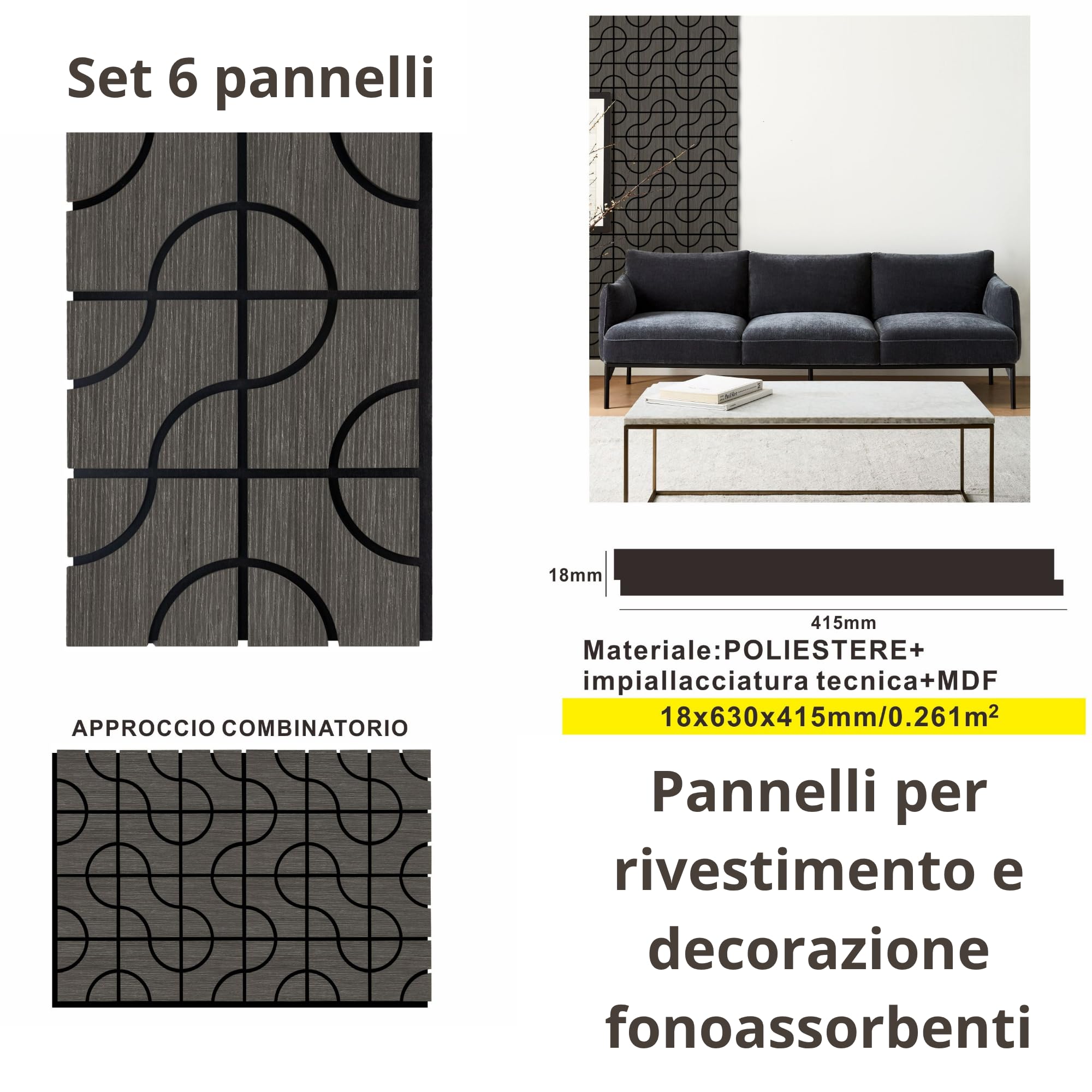 Juego de 6 paneles de pared con efecto de láminas para revestimiento de pared, techo, polímero, plástico, interior y exterior, 63 x 41,5 cm, encastre lateral, recortables, rígidos, decorativos, gris