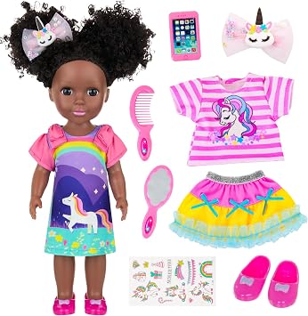 Ecore Fun 14.5 Inch Black Doll with Black Baby Doll Clothes Accessories