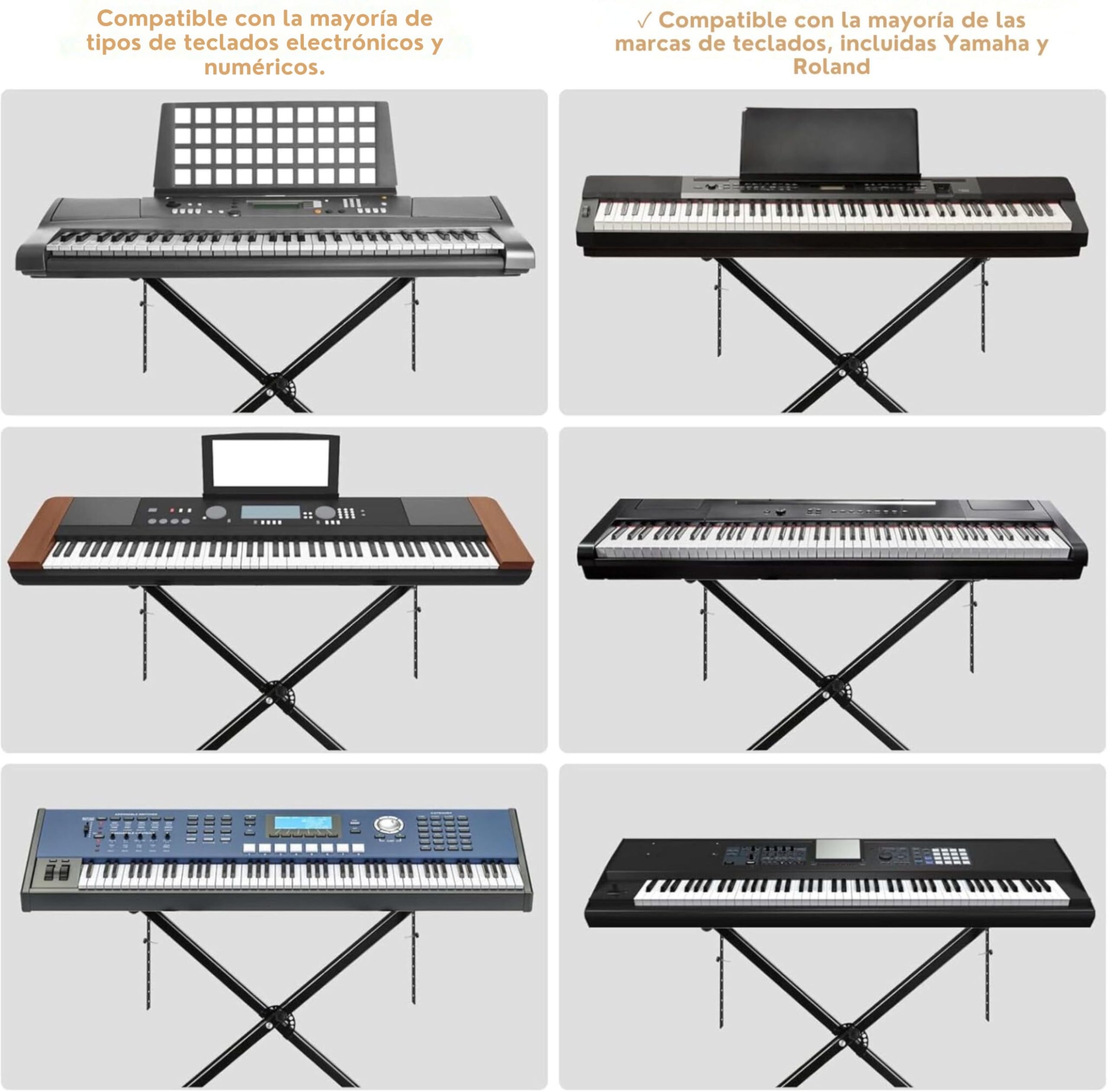 ROCKSTAR - Soporte Plegable Teclado y Piano, Altura Ajustable, KS422 Soporte Preensamblado Plegable para Piano Digital con Correas de Bloqueo, Marco X Doble Refuerzo, Carga 35KG, Negro