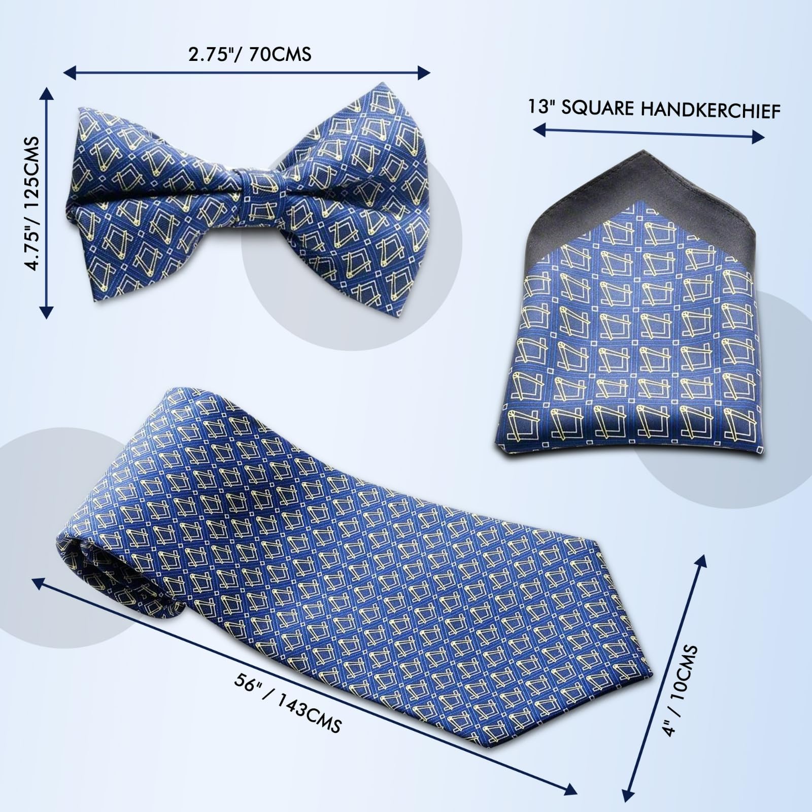 THE MASONIC COLLECTION - Corbata, pajarita y pañuelo 100% seda tejida - Cuadrado y brújula - Regalo masón para hombres