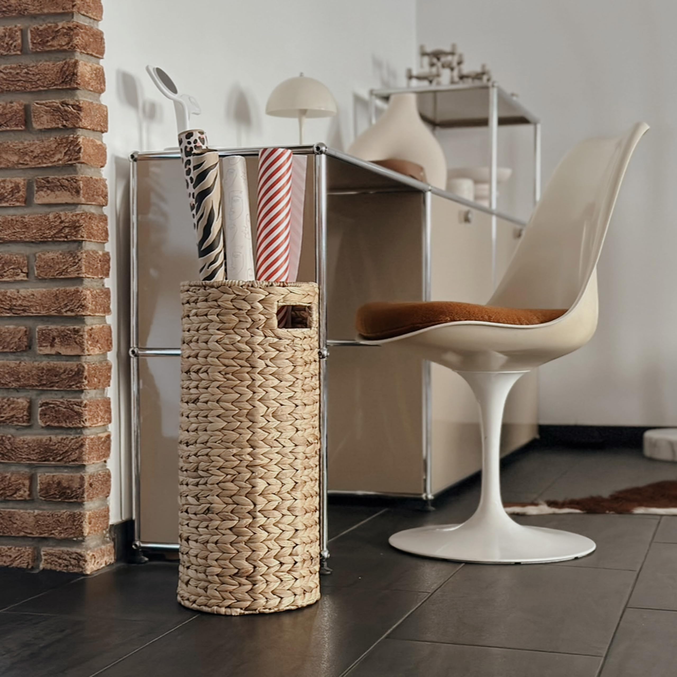 Decorasian Portaombrelli alto in giacinto d'acqua effetto rattan, portaombrelli, Ø 22 cm, altezza 50 cm, naturale, per corridoio e guardaroba, carta da regalo e rotoli di poster