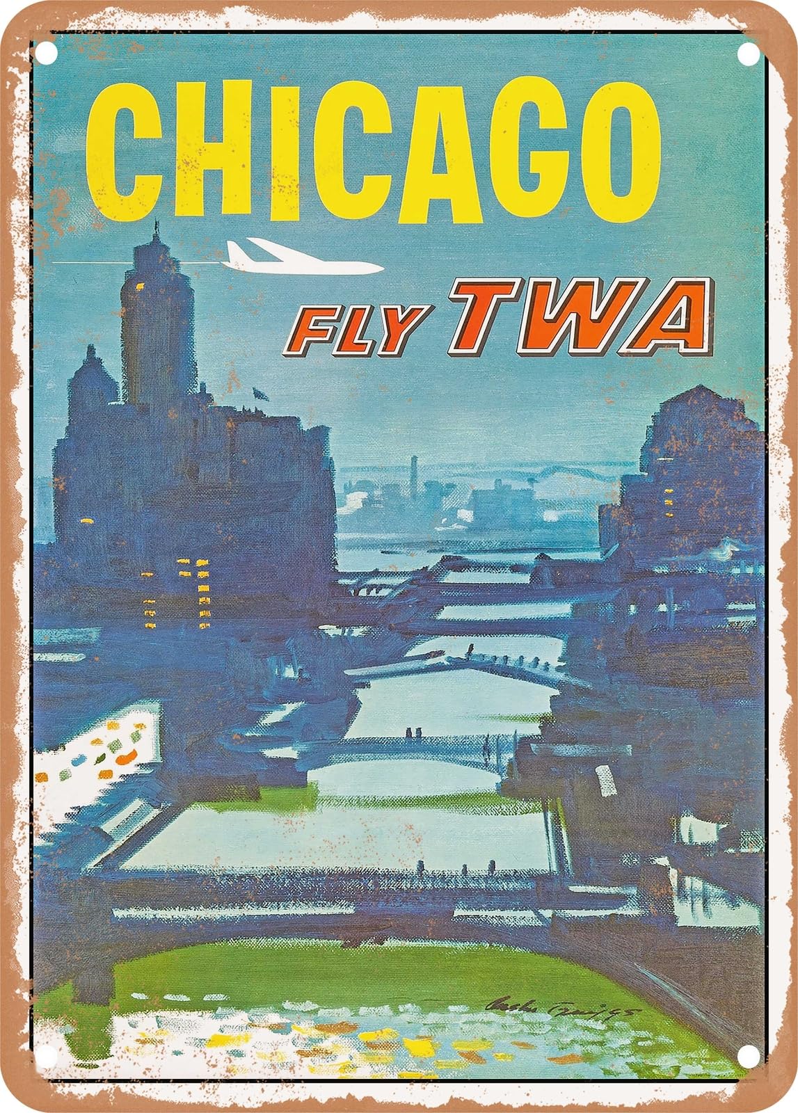 Miaomansenstore Metal Sign - 1961 Chicago Fly World Airlines Vintage Ad Home Decor