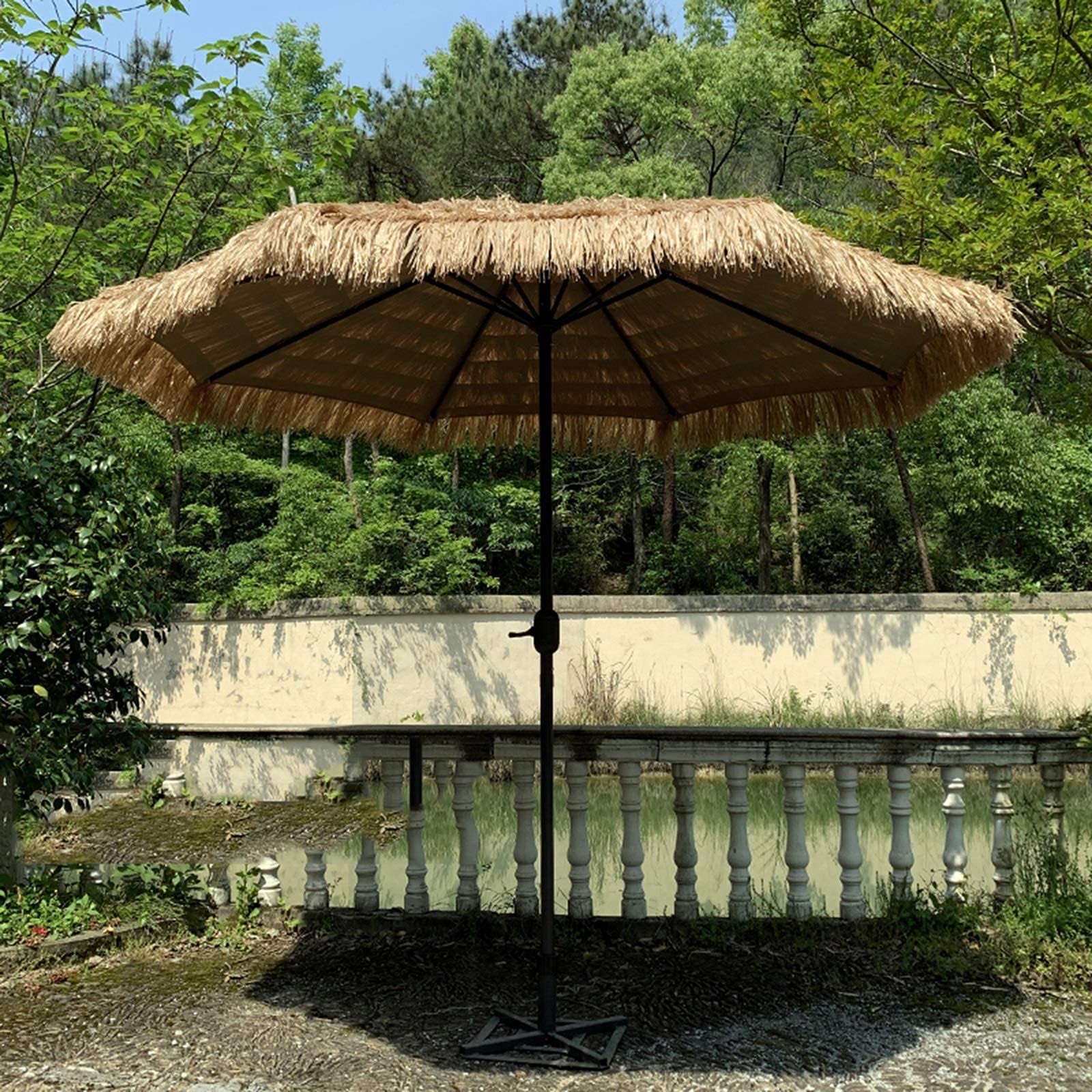 MRKU 2,7 m Sonnenschirm für den Außenbereich, Simulations-Strohschirm, Sonnenschirm, Terrassenschirm, Abnehmbarer Gartenschirm, verwendet für Balkon, Strand, Camping, Gewerbegebiet