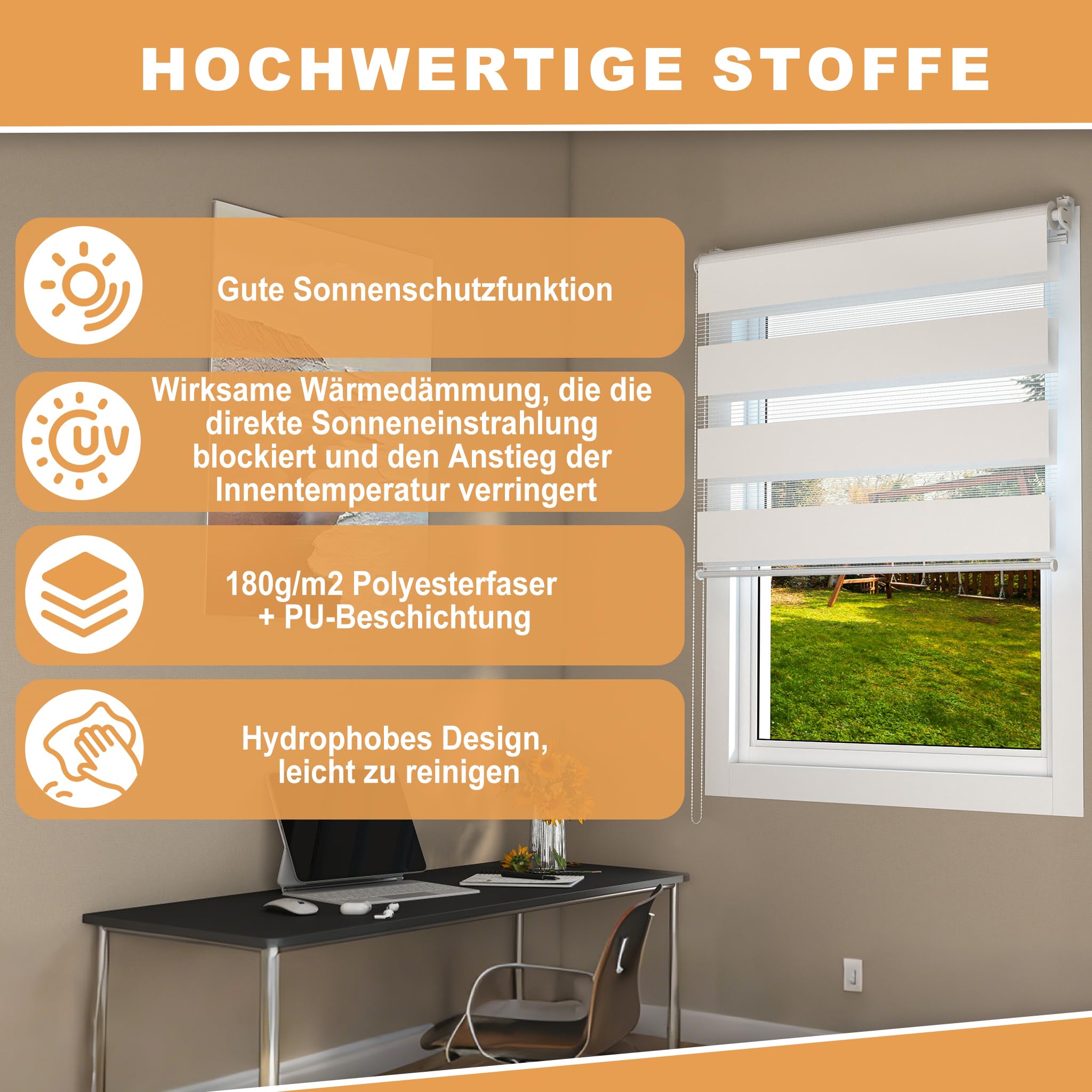 YRHome Klemmfix - Store enrouleur double - Sans perçage - 120 x 150 cm (l x H) - Store à fixation latérale - Pour fenêtres et portes - Avec traction latérale - Protection solaire - Protection UV