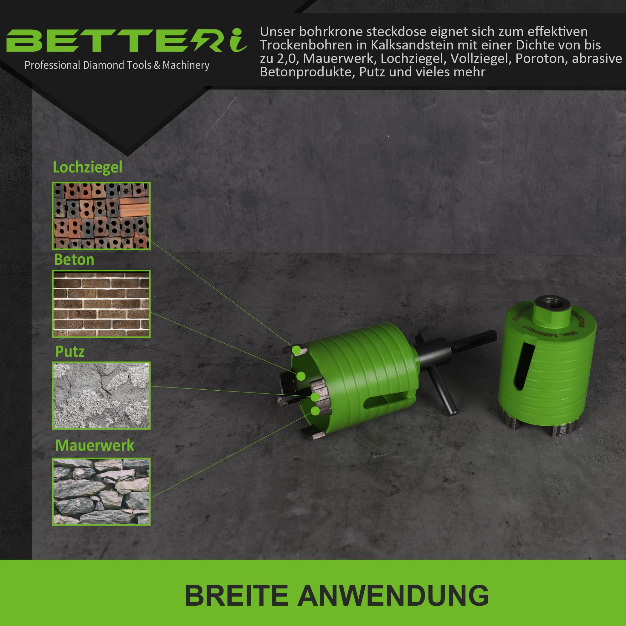 Diamant Bohrkrone Beton 68 mm, Dosenbohrer 68mm Mauerwerk mit Zentrierbohrer 8x120 mm, SDS-plus Adapter, Diamant Kernbohrer 68 für Stein Beton Ziegel Putz