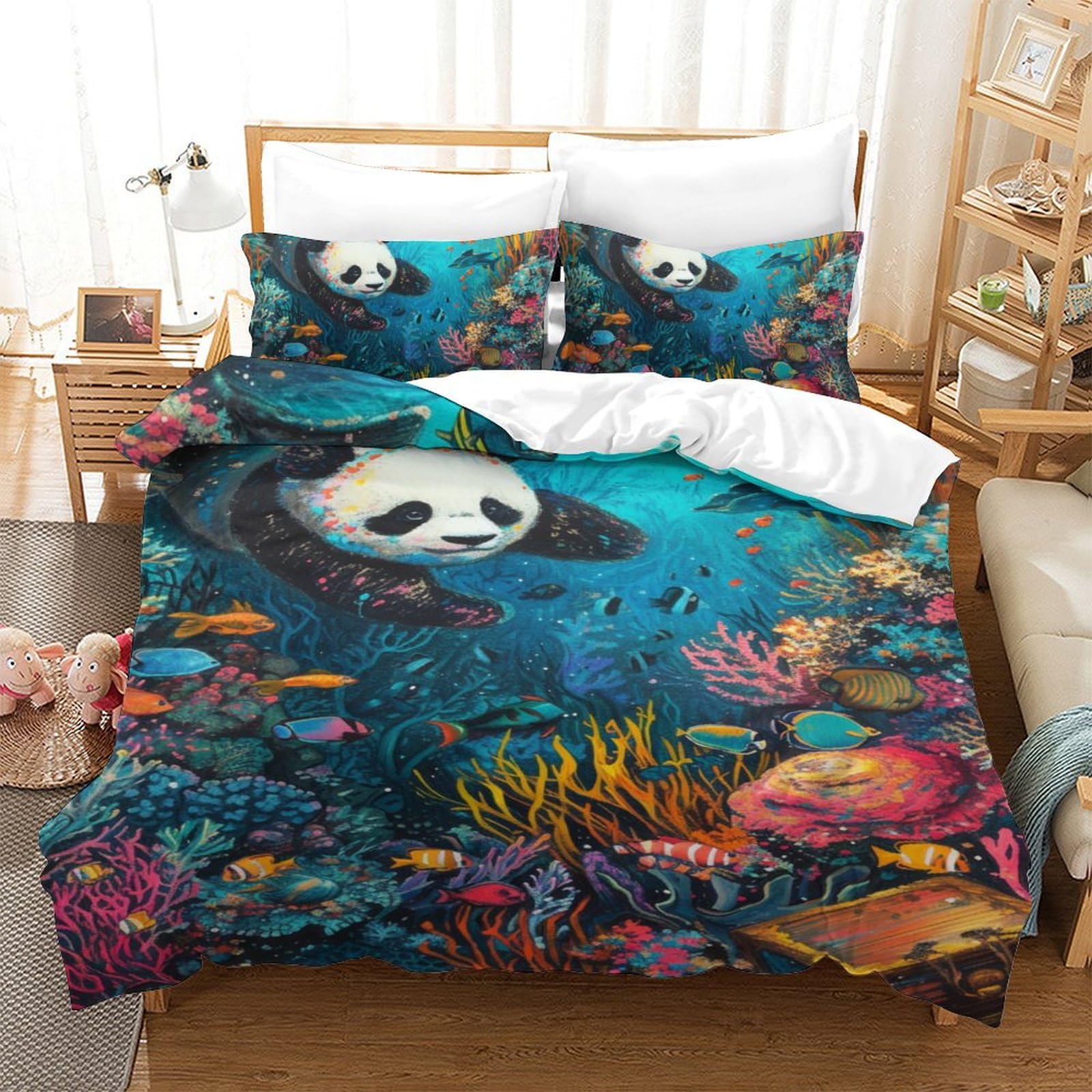 Housse de couette panda 3D en tissu respirant anti-plis