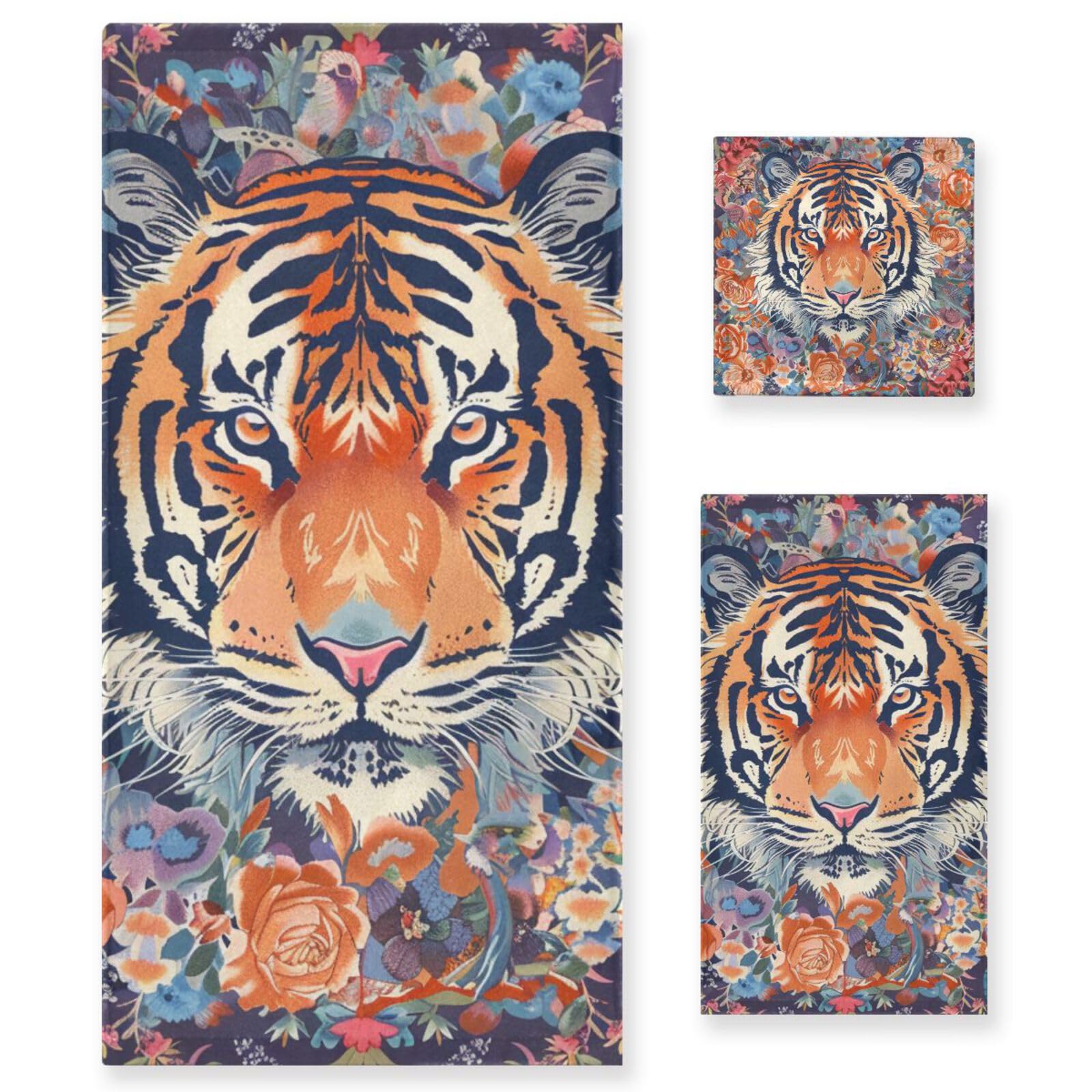 Styl boho kwiat kwiatowy tygrysy szybkoschnące ręczniki do twarzy zestaw 3 sztuk, 1 ręcznik kąpielowy 1 ręcznik do rąk 1 myjka do kuchni łazienki jogi siłowni