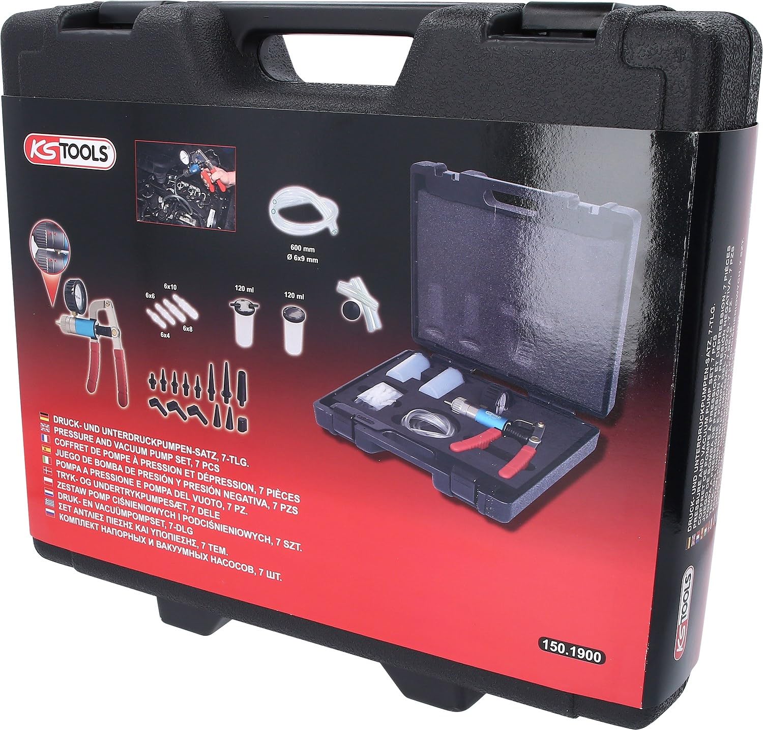 KS Tools 150.1900 Pompa a pressione e pompa del vuoto, serie da 7 pz