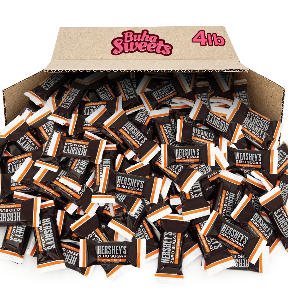 Hershey Zero Sugar Caramel Filled Chocolate Candy 4 Pound Approx 200 Pieces - Individuuly Wrapped Sugar Free candy Bars For Parties, Snacks & Treats