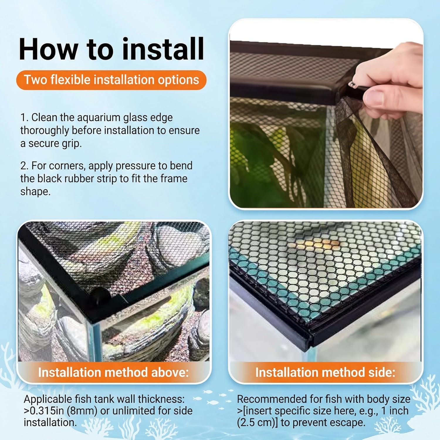 Magnetic Aquarium Lid Fish Tank Top Cover Hood Anti-Jumping Mesh Net for Fishs Tank Top Cover to Protect Fishes Jumping Out of for up to 40 Gallon Fish Tank
