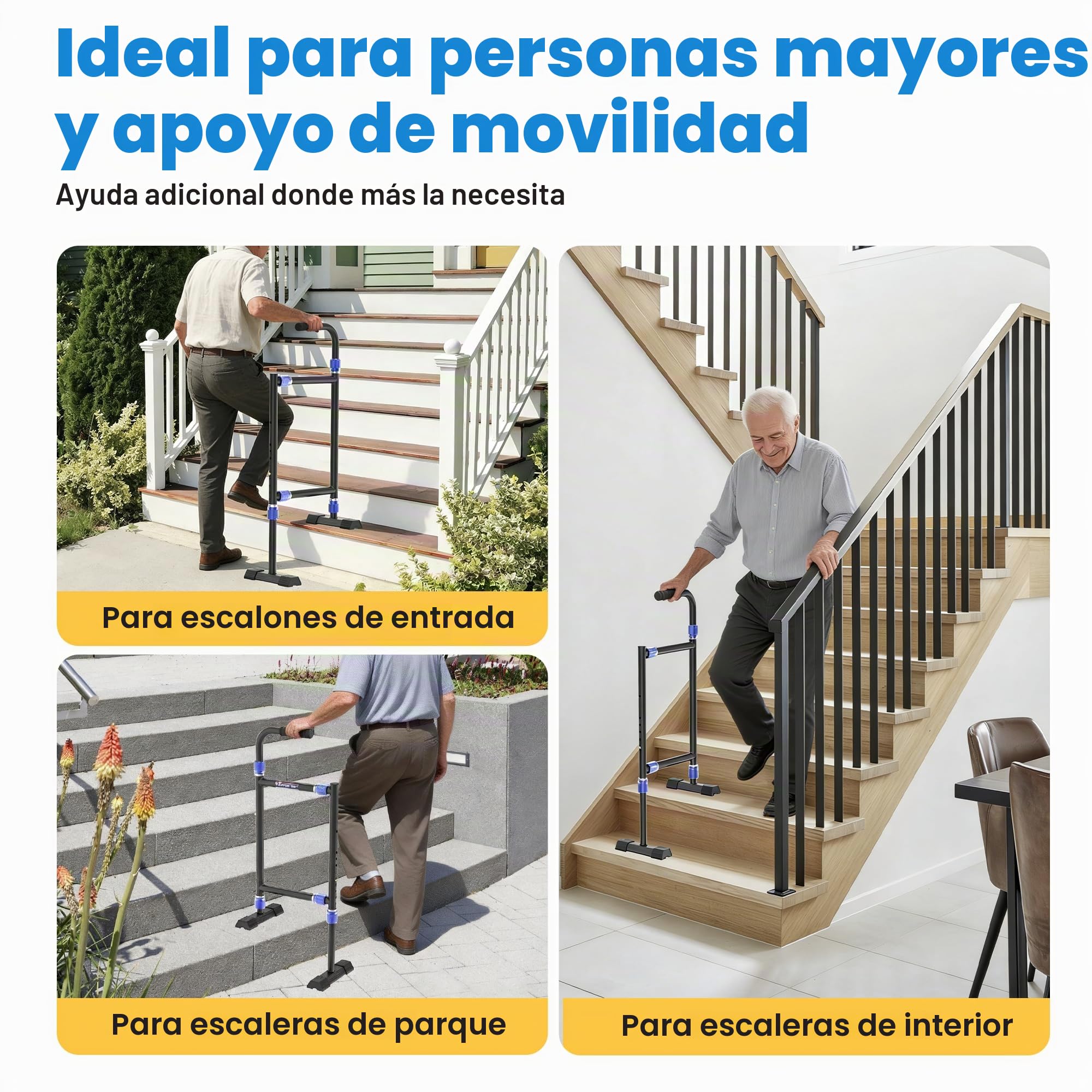 Bastón profesional de asistencia para escalar para personas mayores con dolor de rodillas, muletas ajustables para escaleras con personalización de ancho y altura, adecuado para la mayoría