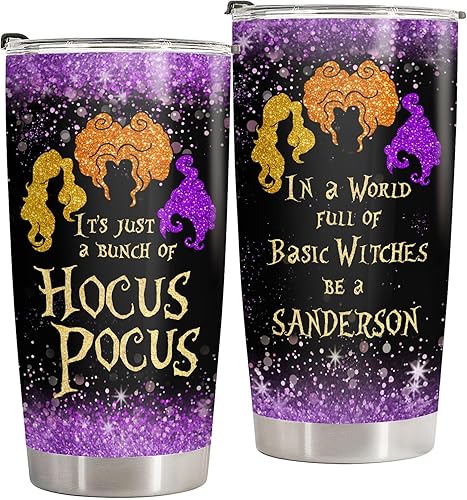 34HD Regalos de Navidad para los amantes del cine, vaso de acero inoxidable con tapa de 20 onzas, vaso de viaje de las hermanas Sanderson, regalos