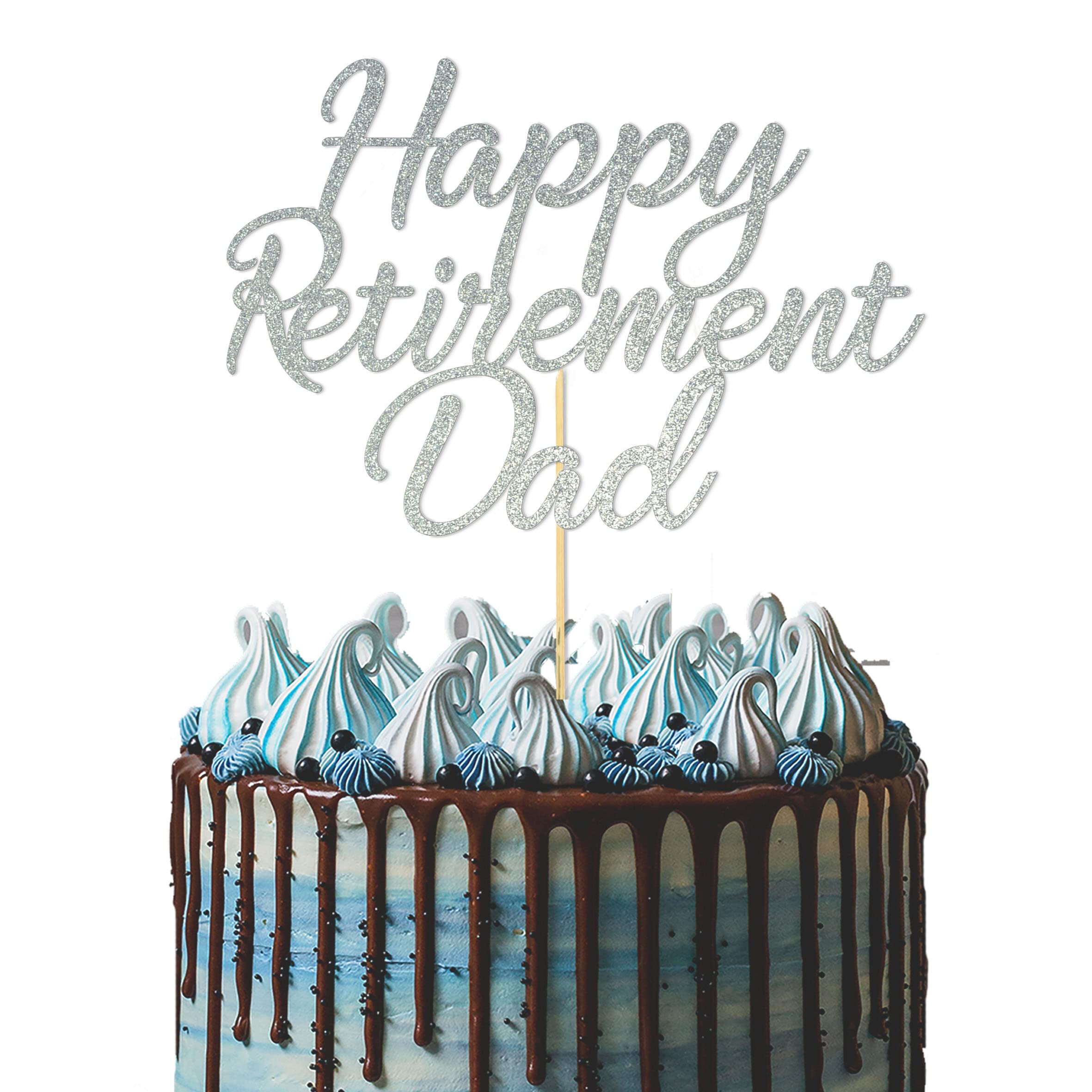 GuteGifts Personalised Cake Topper for Retirement Mum Dad | Custom Cake Decoration with Any Name | Multicolour Glitter Party Decoration Hand Finished in UK (Silver)