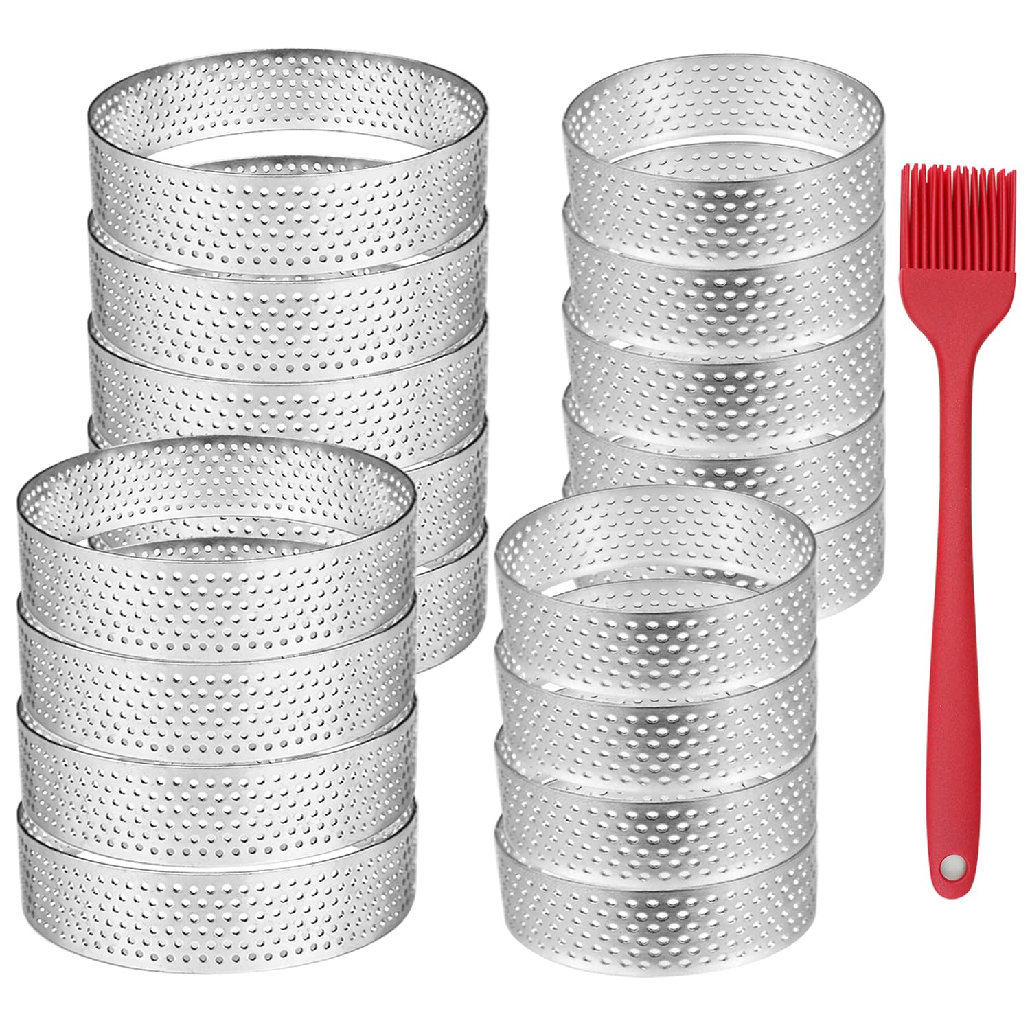 Lot de 20 anneaux à tarte perforés en acier inoxydable, anti-adhésifs, ronds, en métal, pour la cuisson de petites tartelettes de fruits et croûtes de tartelettes de 7,9 cm + 5,1 cm