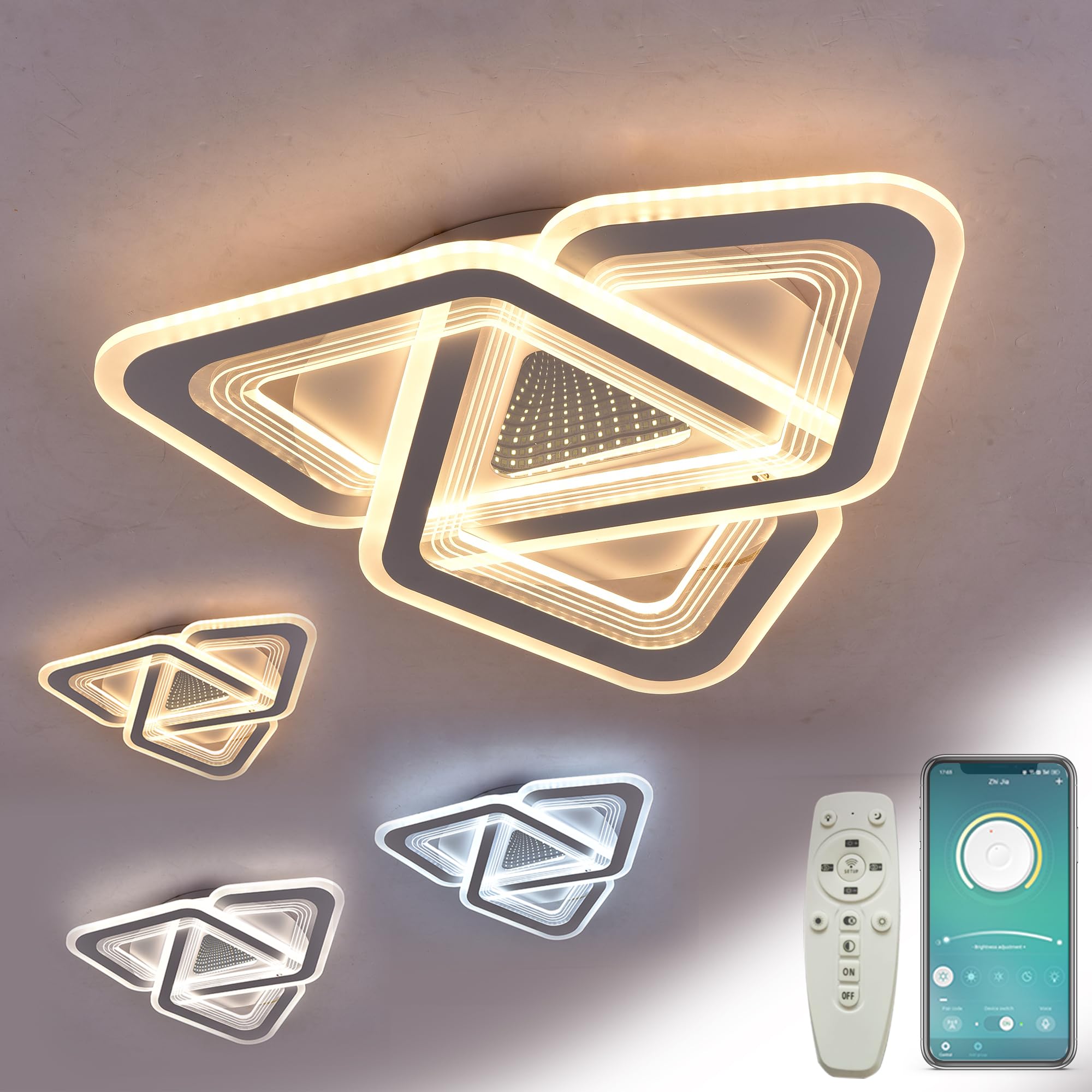 20-inch Triangle Ceiling Light Fixture Dimmable LED Bedroom Light with Remote & App Control