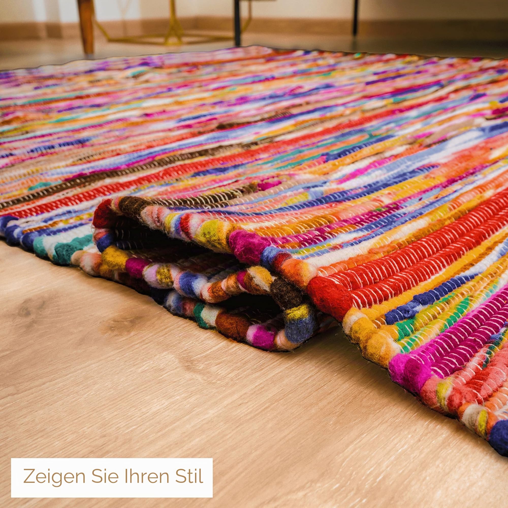 RAJRANG Chindi Flickenteppich für Wohnzimmer Bunt 183x71cm - Dekorativ Waschbar Recycelter Polar Chindi Indisch Fleckerlteppich Für Zuhause Dekor