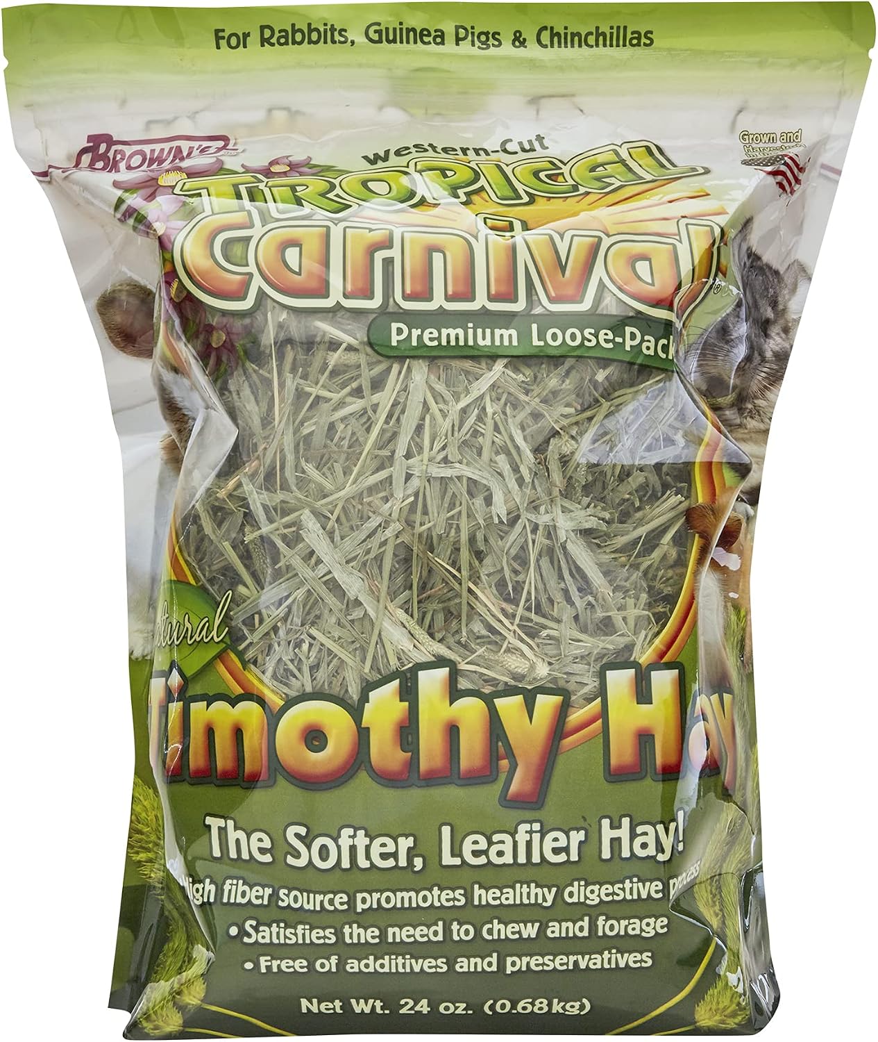 F.M. Brown's Tropical Carnival Natural Timothy Hay for Guinea Pigs, Rabbits, and Other Small Animals, with High Fiber for Healthy…