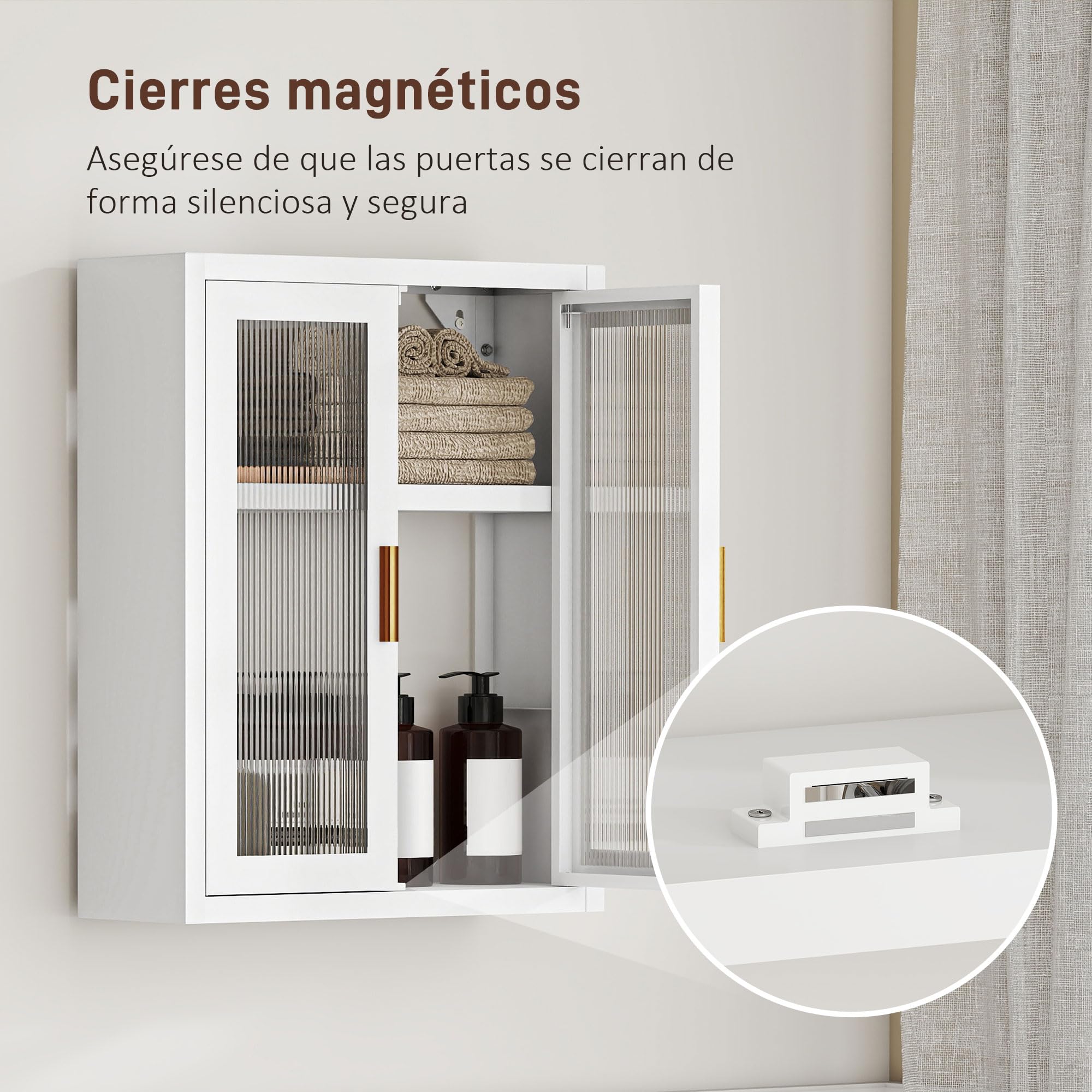 HOMCOM Armario de Baño de Pared Moderno con Puertas de Acrílico Blanco | Mueble de Baño Colgante, Estante Ajustable, Cierres Magnéticos, Armario de Almacenamiento, Lavadero, sobre Inodoro