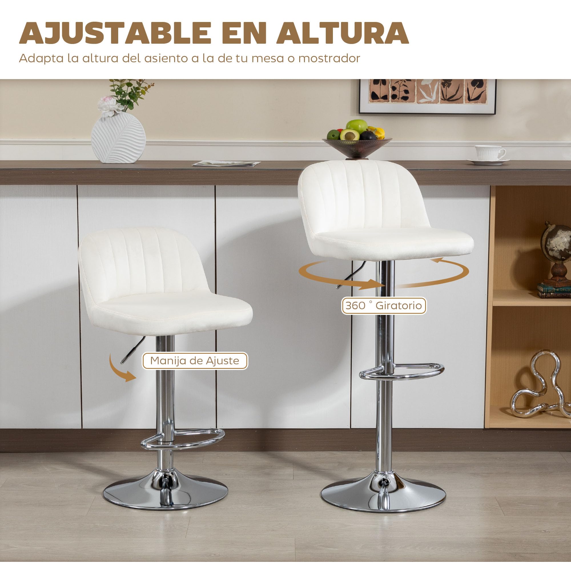 HOMCOM Juego de 2 Taburetes de Bar Taburetes de Cocina Altos 81 cm Crema