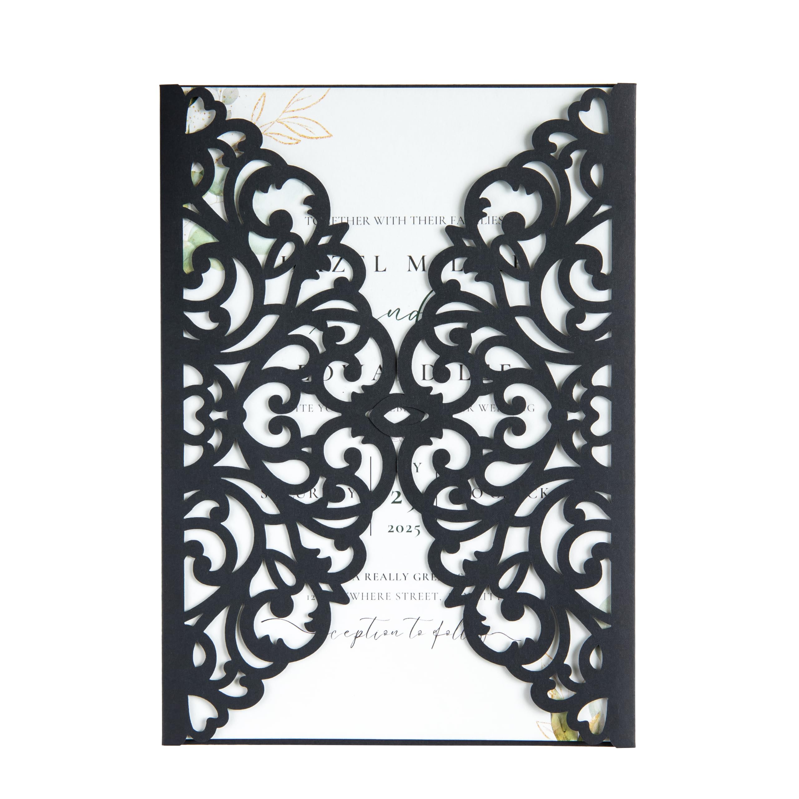 FEIYI 20Pcs Black Laser Cut Invitation Cards With Blank Inner Sheets for Wedding Cards Bridal Shower Engagement Quinceanera Invitation (No Envelopes)