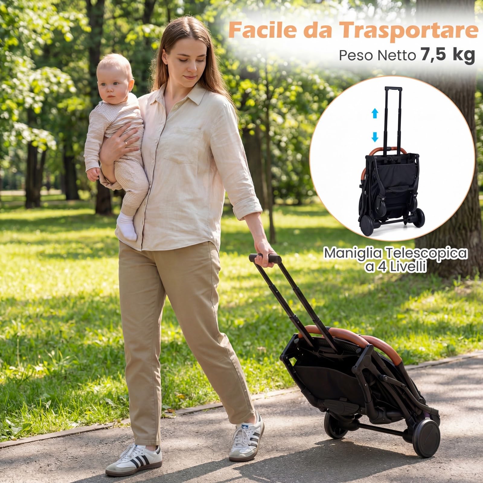 COSTWAY Passeggino Leggero per Neonati con Tettuccio, Schienale e Poggiapiedi Reclinabili, Passeggino Pieghevole con Portabicchieri, Cestello Portaoggetti, per Bambini 0-3 Anni (Nero)