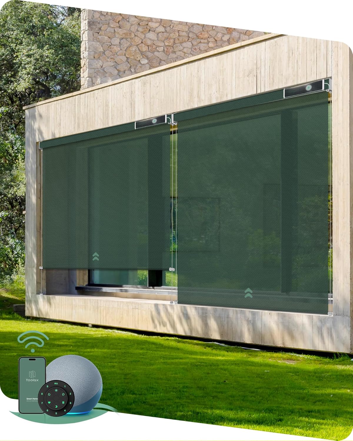 Yoolax Motorized Outdoor Shades Smart Retractable Patio Screens with App & Remote Control, Electric Blinds for Porch Patio Waterproof Roller Shades 8X8ft (3% Openness Paine Grey)