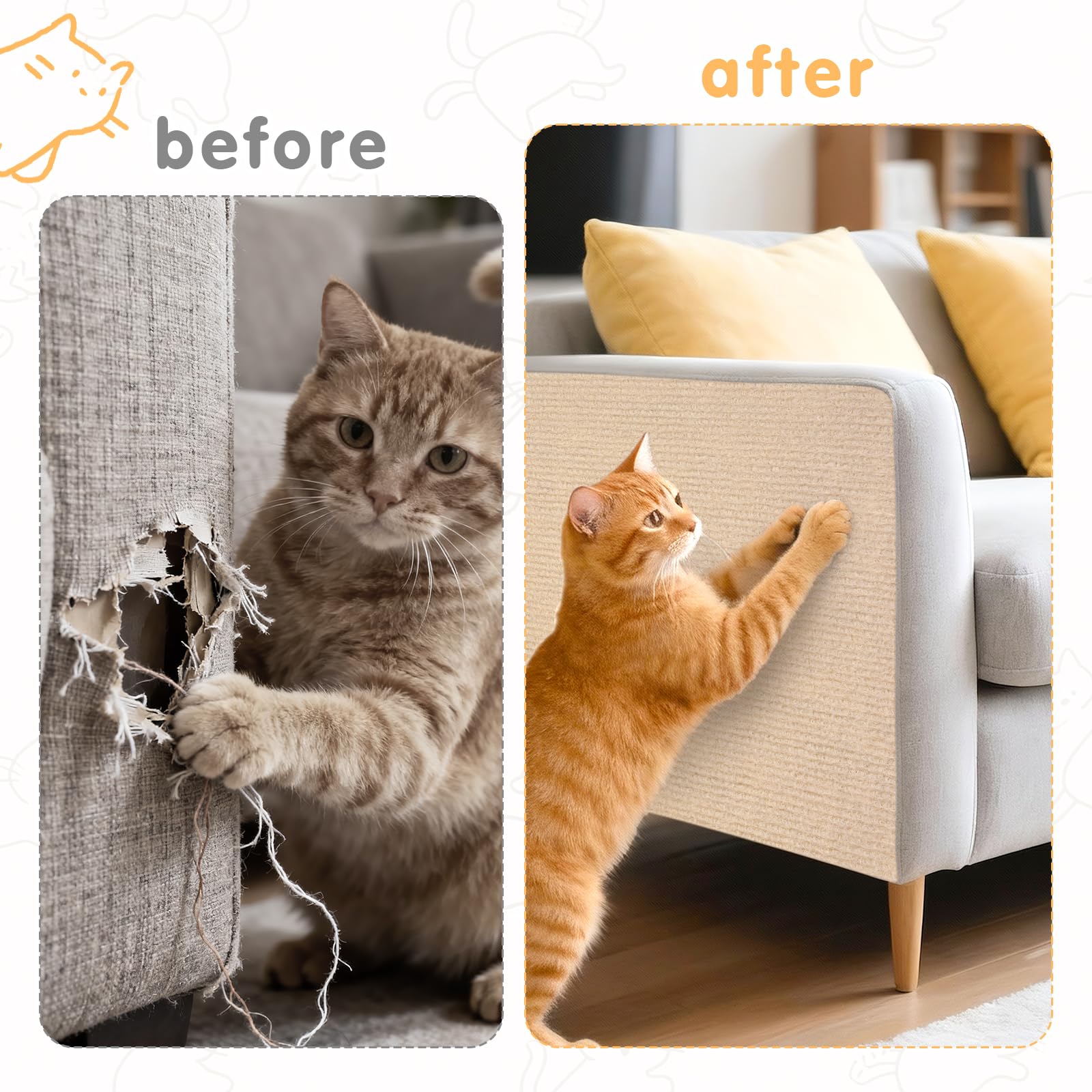 Qoosea Autoadhesiva Alfombra Rascador para Gatos 200cm×40cm, 2 Piezas Tapete Rascador para Gatos, Protector Sofa Gato Arañazo Recortable DIY Alfombrillas Rascadores para Sofás Muebles Puerta Paredes