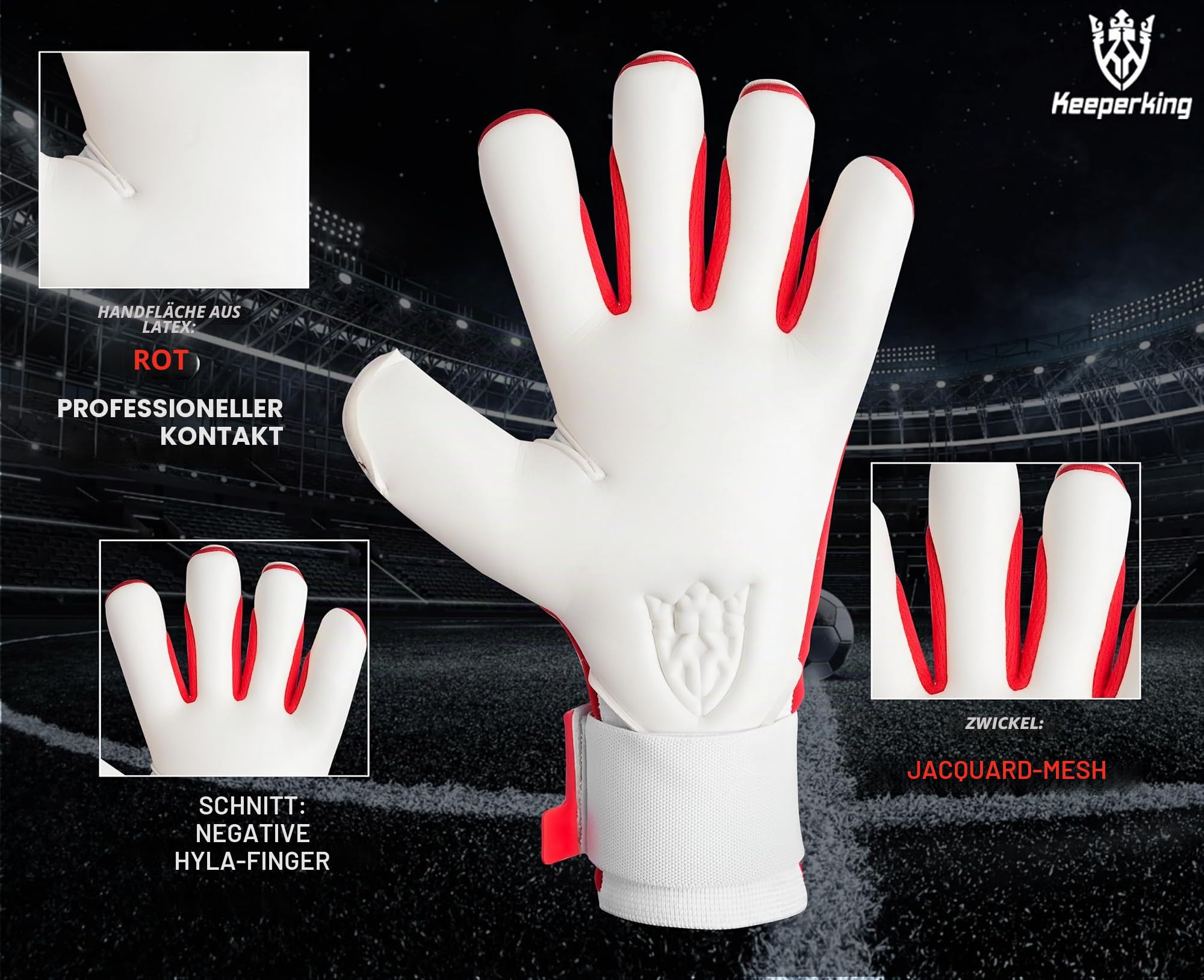 Keeperking Torwarthandschuhe Herren, Erwachsene, Jungen | Hybrid-Innennaht Professional Contact Next Grip 4 mm, maximaler Grip, Schutz und Komfort mit Easy-Slip-System | Fußball-Torwarthandschuhe