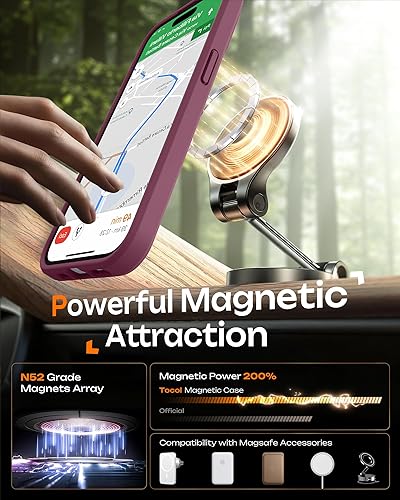 Miniatura 139 de TOCOL Funda magnética para iPhone 15 Pro Max, protección completa mejorada de la cámara, compatible con Magsafe, protección contra caídas, funda