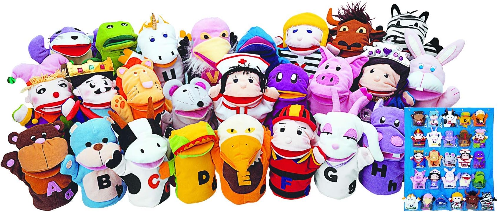 ExcellerationsPuppet - Puppet Pals, 26pcs, Early Childhood Development, Machine Washable, Uppercase and Lowercase Letters, Includes Hanging Organizer