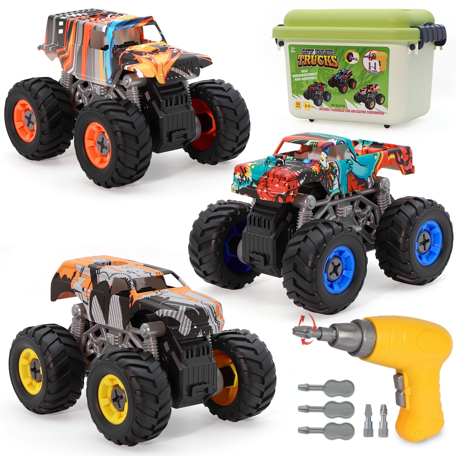 Trovogil Take Apart Monster Truck STEM Toys for 3-8 Year Old Boys Girls,Educational Building Toys with Electric Drill & Storage Box Gift Birthday