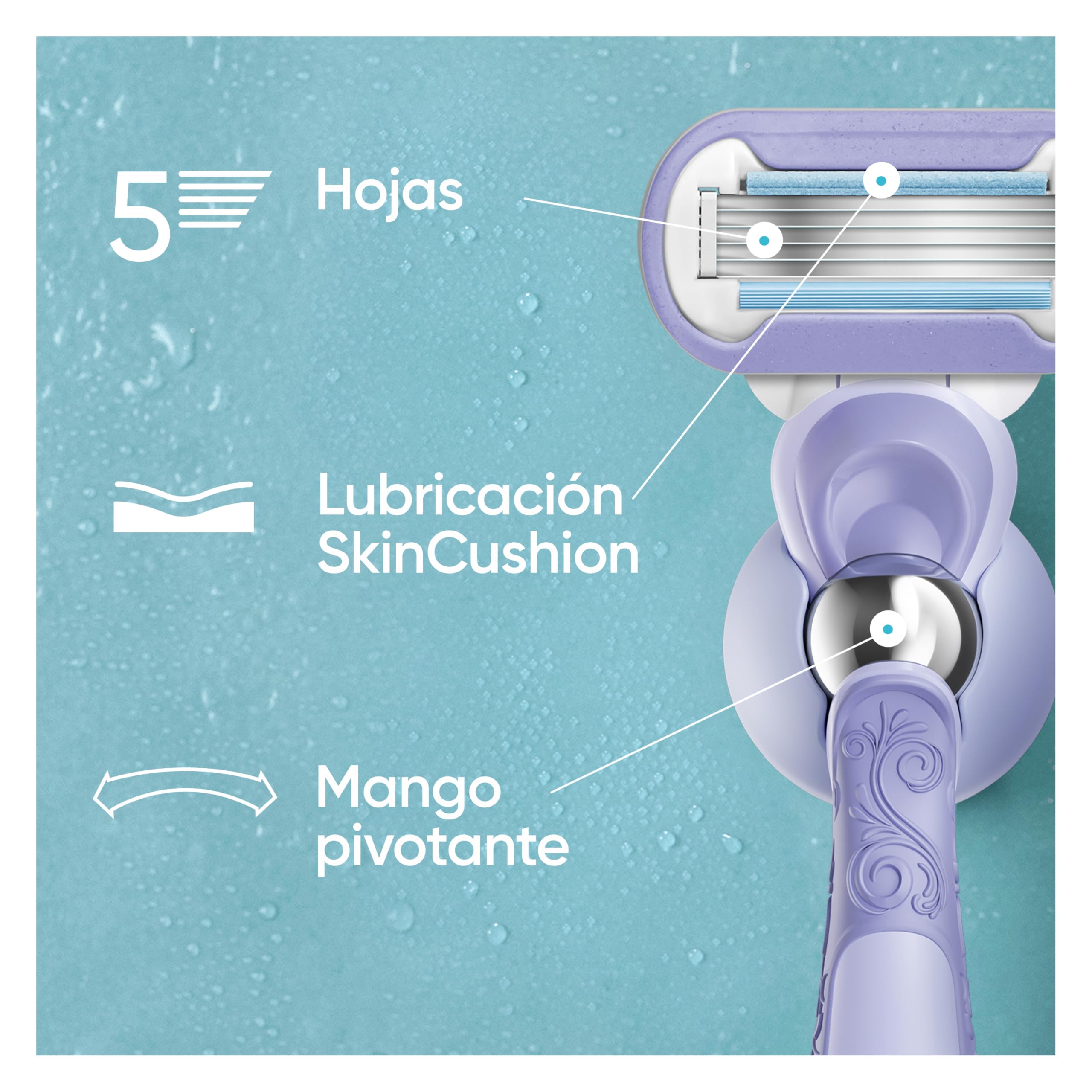 Gillette Venus Deluxe Smooth Swirl Máquinilla de Afeitar Mujer, 1 Mango con 9 Cuchillas de Recambio con 5 Hojas para Una Depilación Suave, Apurada Y Duradera