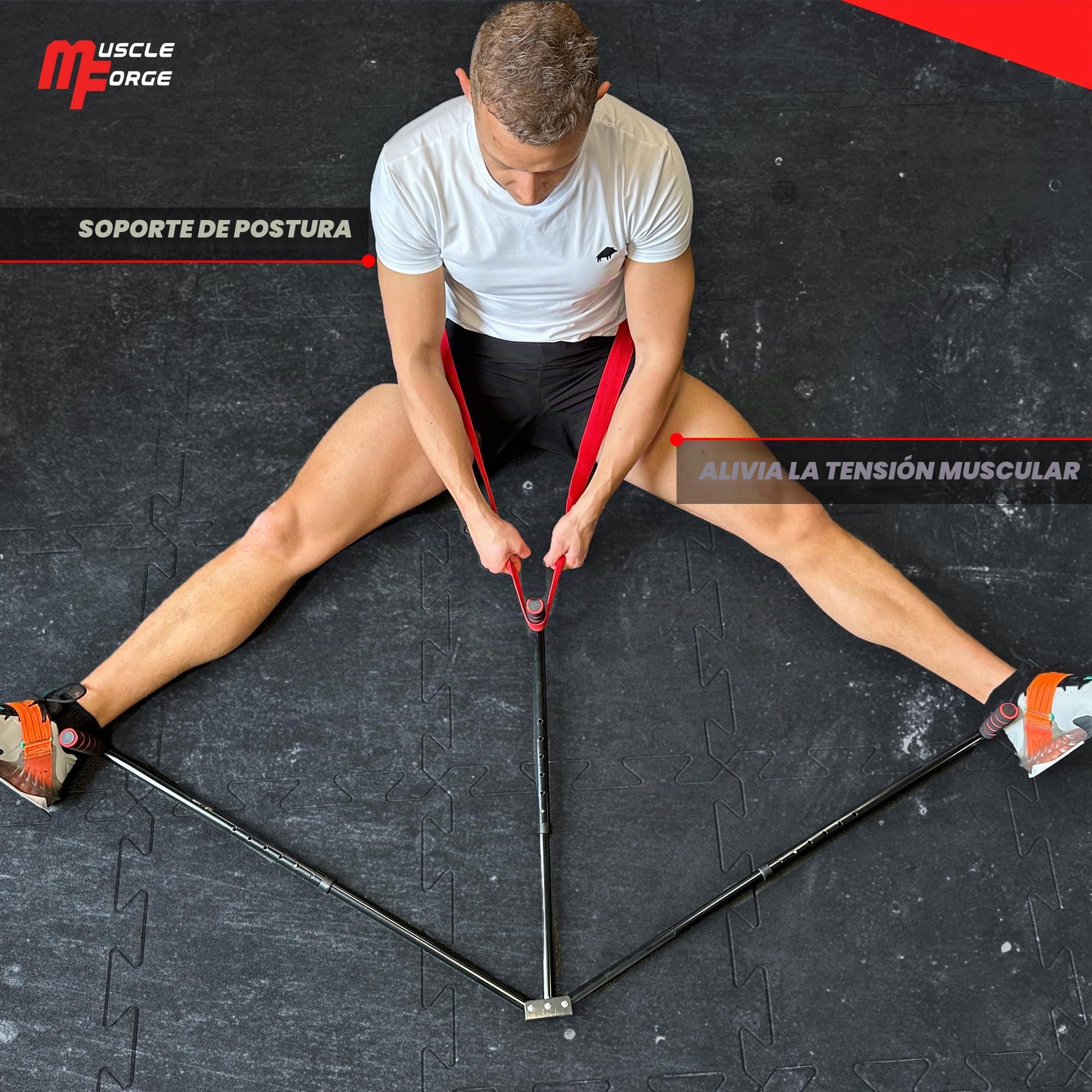 Barra Separadora De Piernas – Regulable en 6 posiciones – Máquina Para Estirar Piernas – 3 Brazos Ajustables Acero Inoxidable, Correa y Asas Antideslizantes, Apertura 180°, Plegable, Hogar